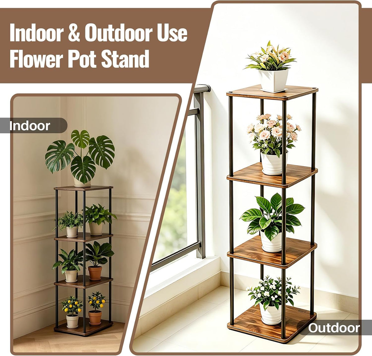 Vigordream Plant Stand Indoor Tier Metal Wood Plant Shelf for Muti Pots | Tall Pedestal Stand Flower Holder Planter