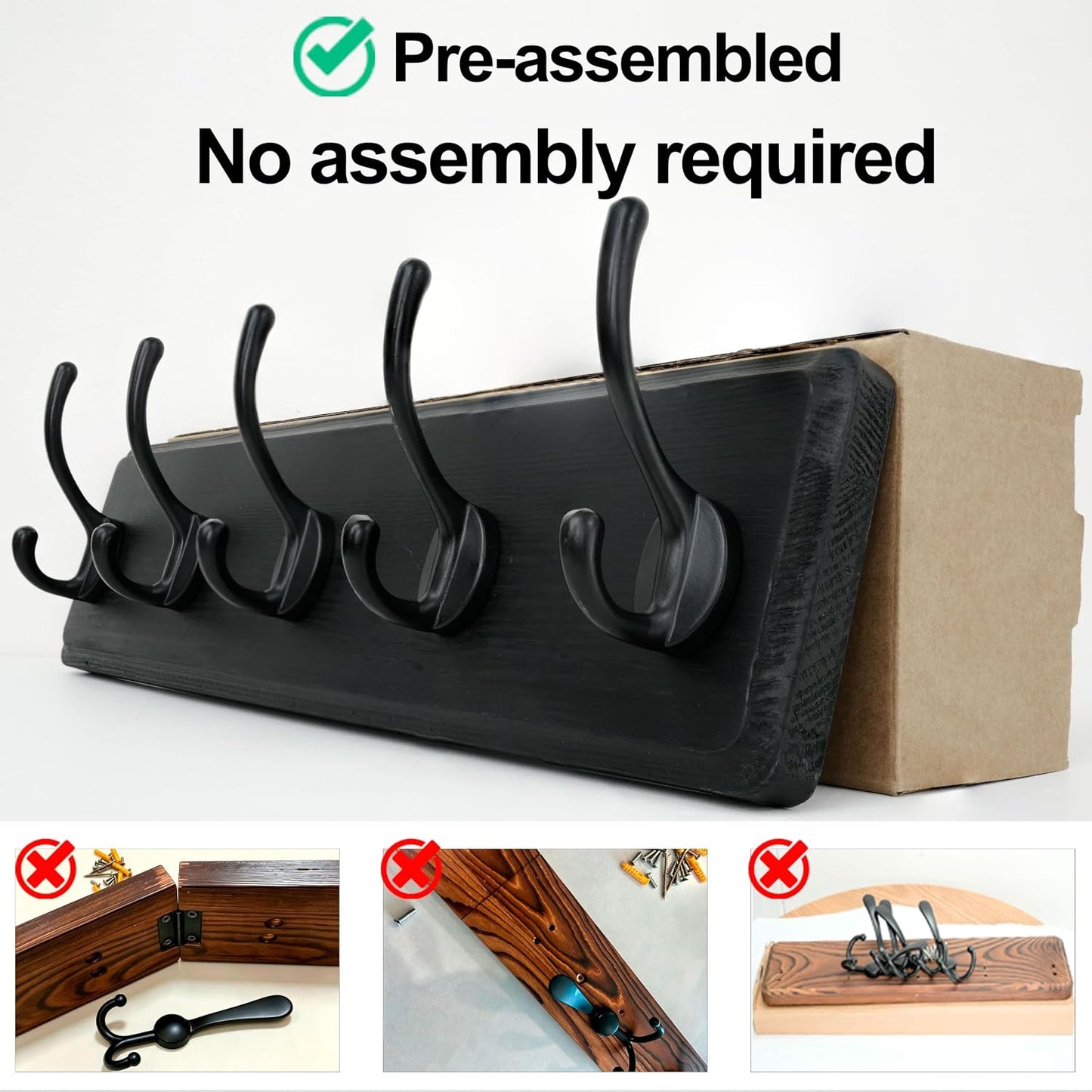 WEBI Wall Mounted Coat Rack, 16" Hole to Hole, Large Hanger Hook Rack, 5 Hooks for Hanging Coats, Hats, Jacket