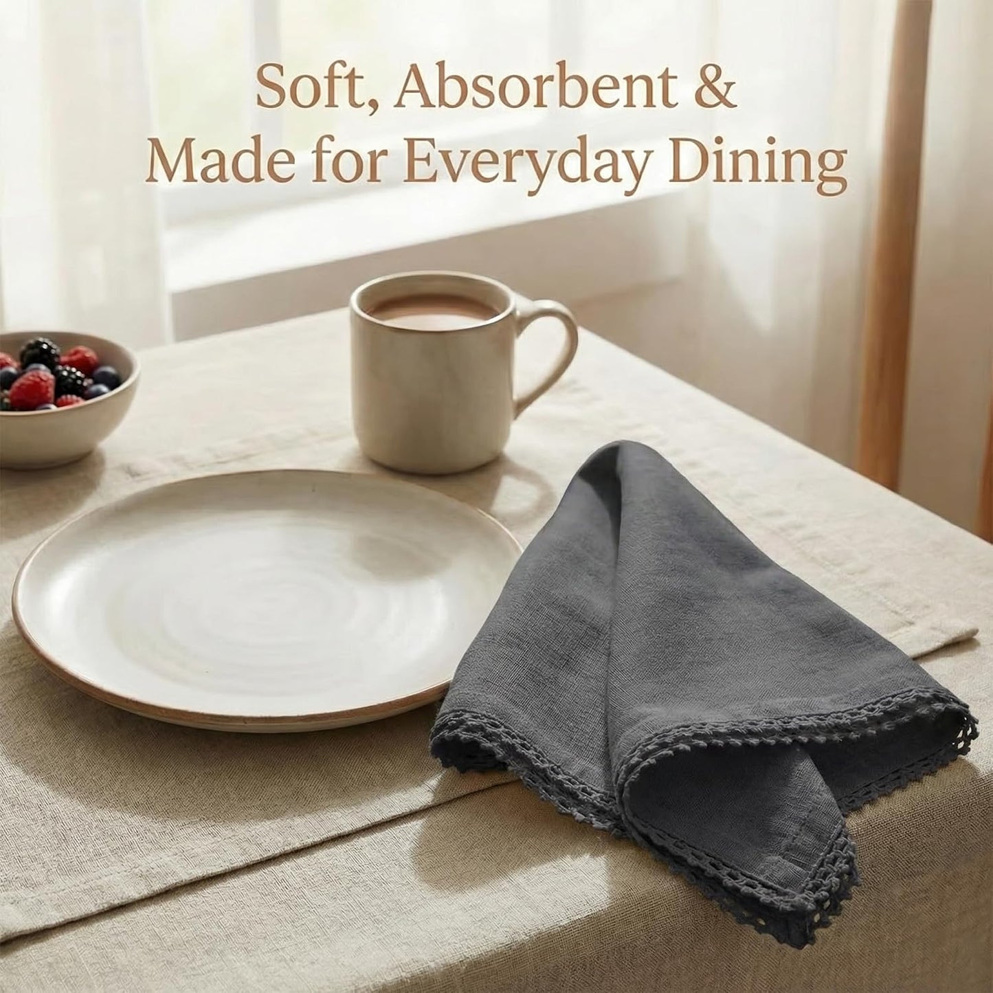 ACCENTHOME Grey Cloth Napkins Set of 12 18x18 inch Cotton Dinner Napkins - Washable Soft Premium Hotel Quality Reusable