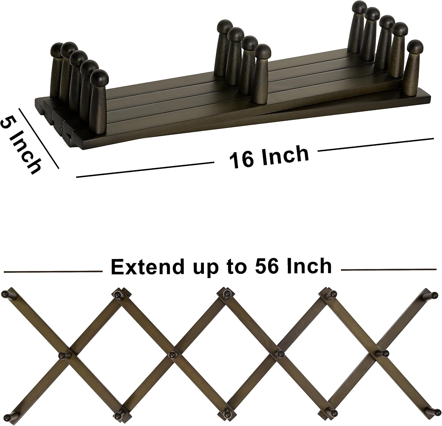 Accordion Wall Hanger:16'' High Wooden Expandable Coat Rack, Hat Rack for Wall,Accordion Hook for Baseball