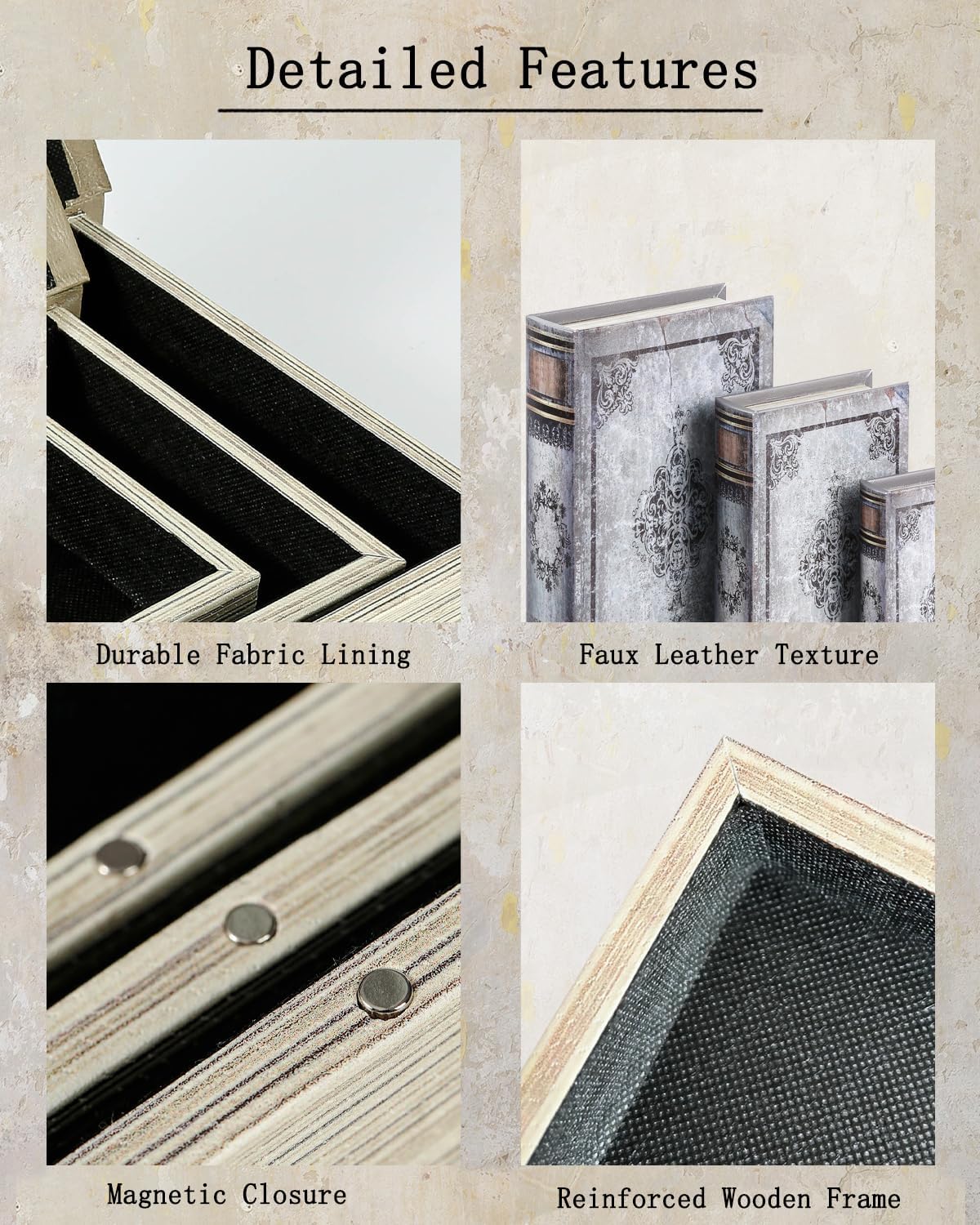 Wooden Book Box / 3 x Gray Vintage / Set of 3