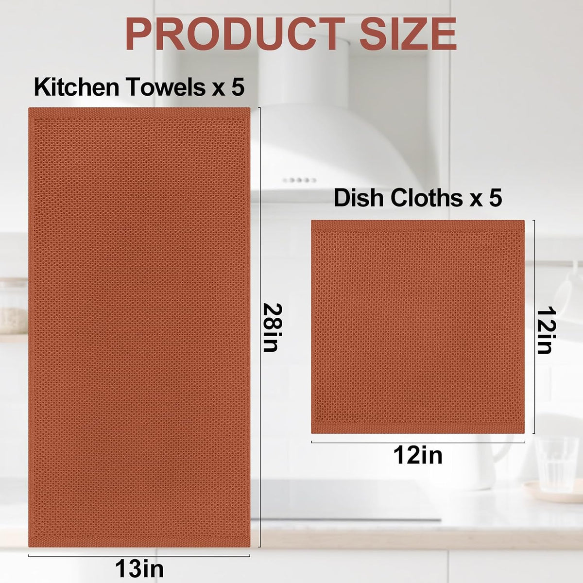 Homaxy 10 Pack 100% Cotton Kitchen Towels and Dishcloths Set, Rust | 12 x 12 Inches and 13 x 28 Inches Kitchen Towels