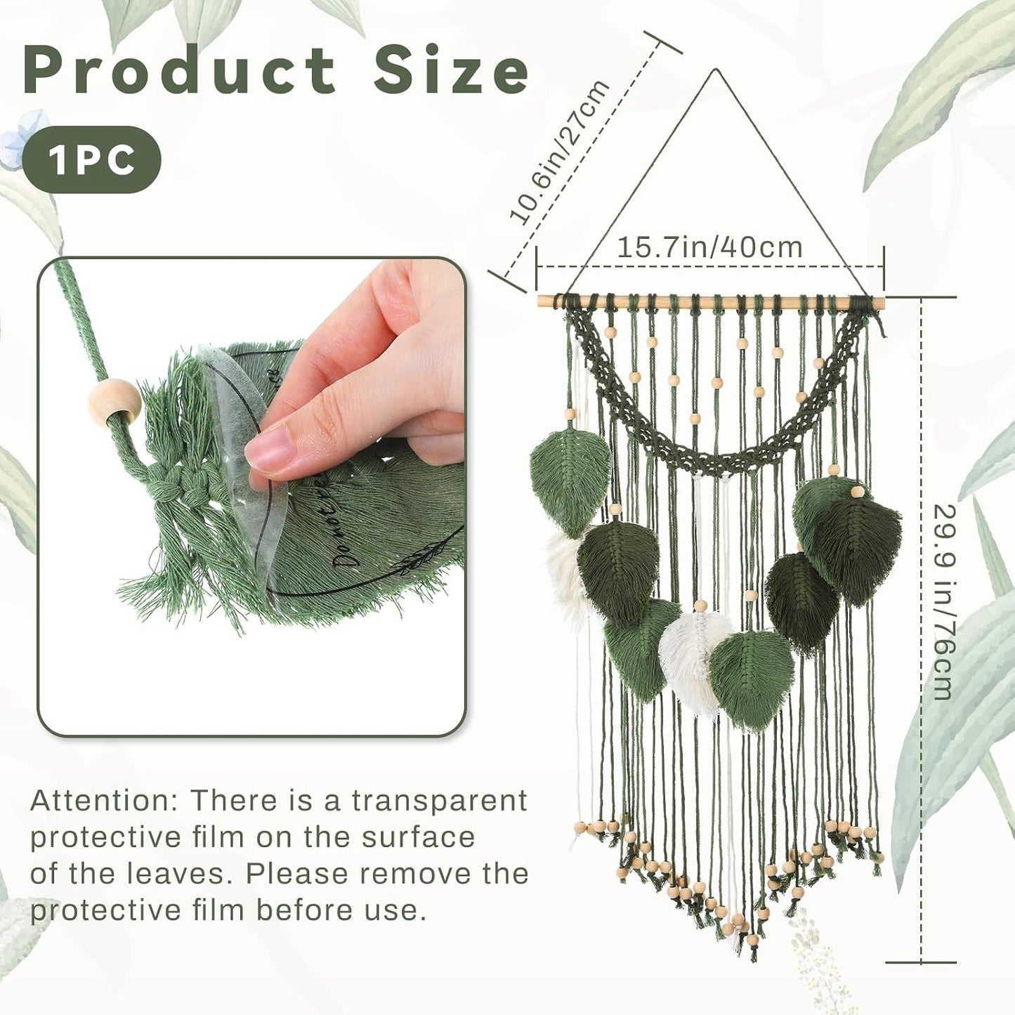 Macrame Wall Hanging / Green / 15.7 x 29.9