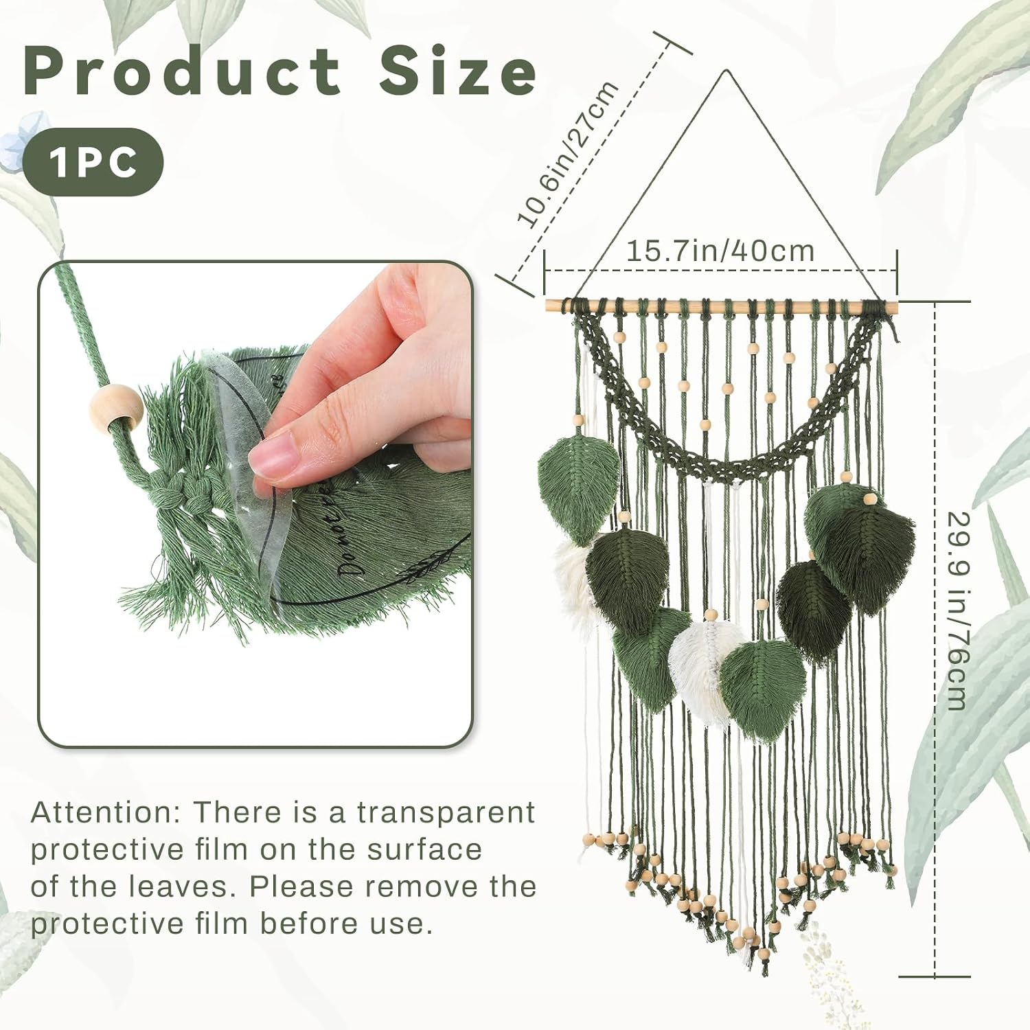 Macrame Wall Hanging / Green / 15.7 x 29.9