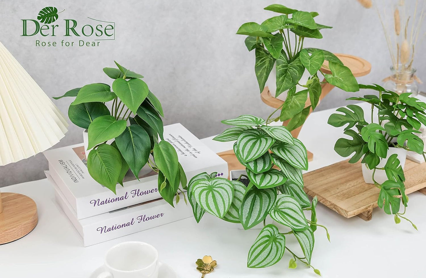 Small Fake Plants Artificial Mini Faux Plants / White / Set of 4