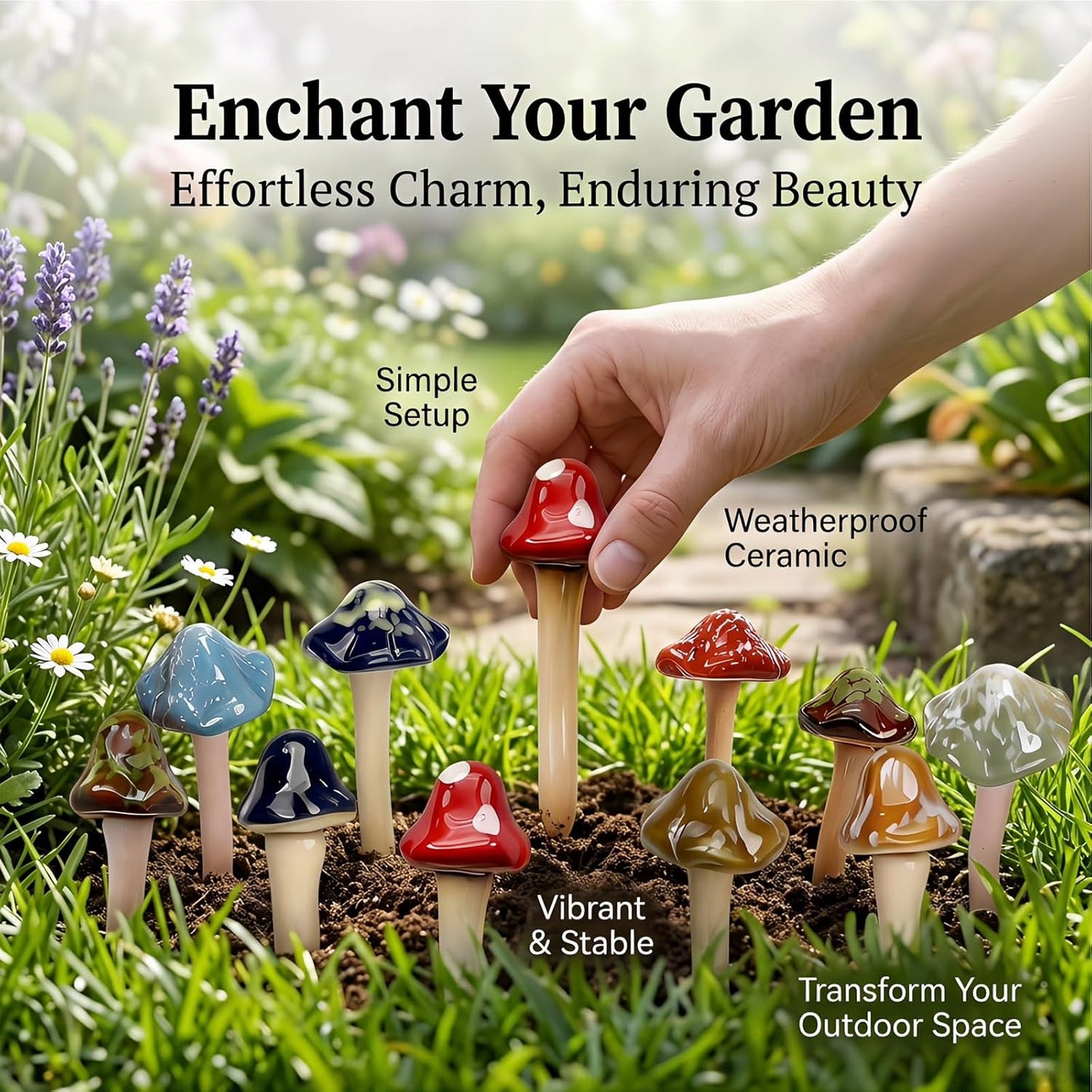 Indoor Plant / Ceramic Garden Mushrooms / Set of 10