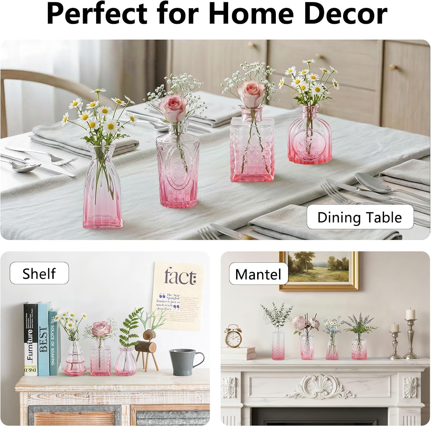 Glass Bud Vases Mini Flower Vase Small Vintage Vases for Centerpiece / Gradient Pink / Set of 12