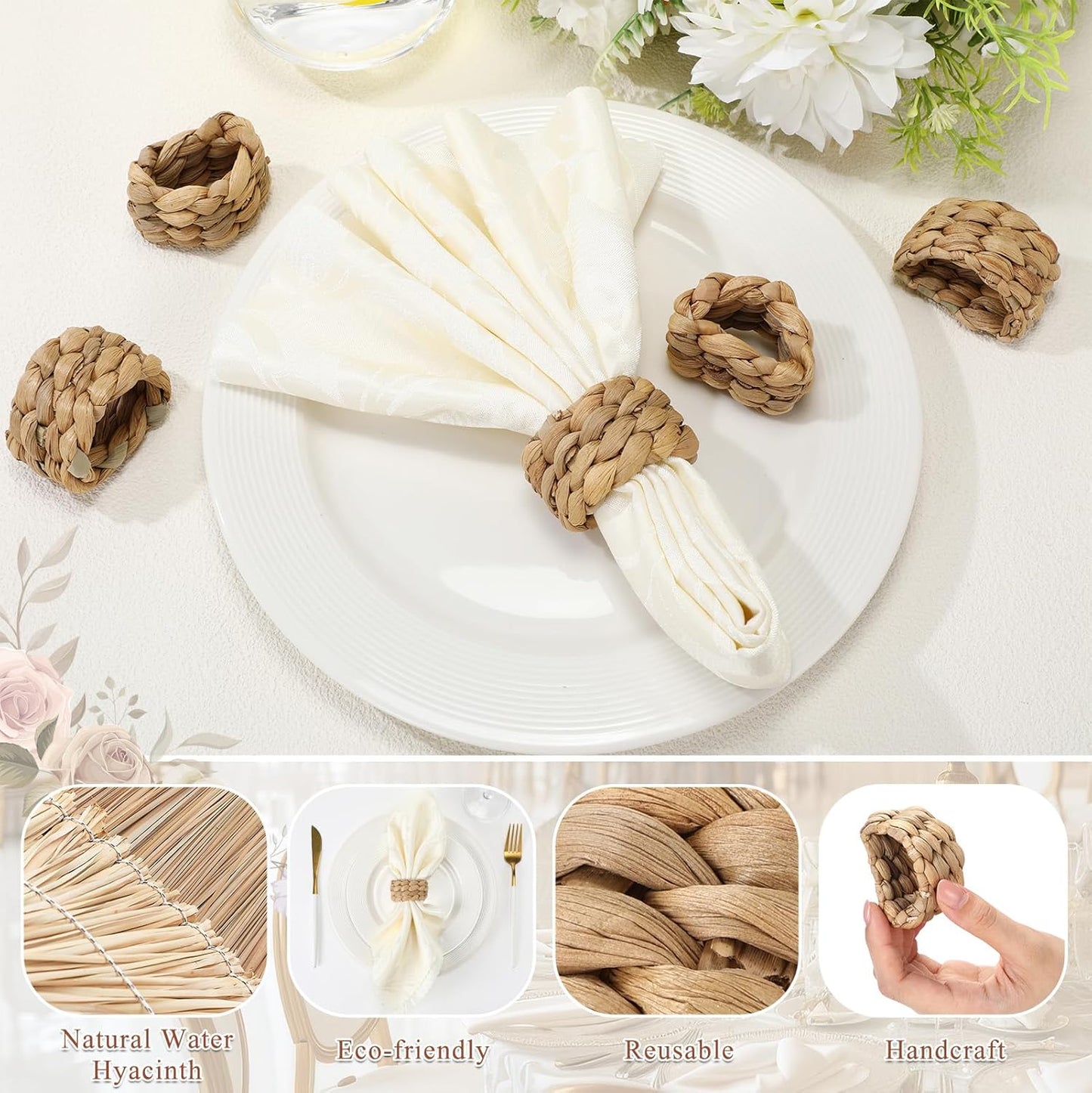 Wedding Woven Napkin Rings Farmhouse Rustic Boho Napkins Ring Water / Semicircle / Set of 24