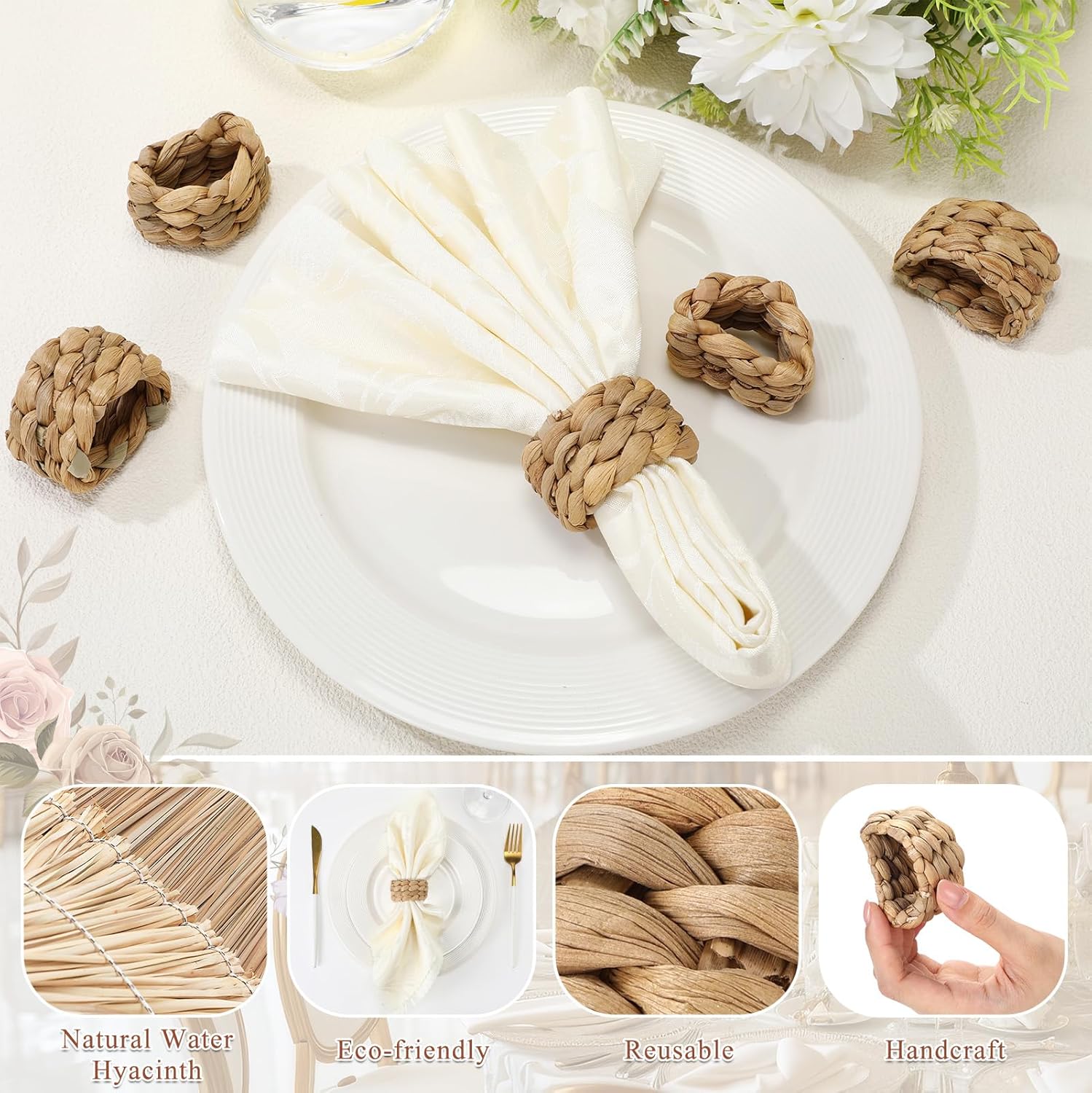 Wedding Woven Napkin Rings Farmhouse Rustic Boho Napkins Ring Water / Semicircle / Set of 24