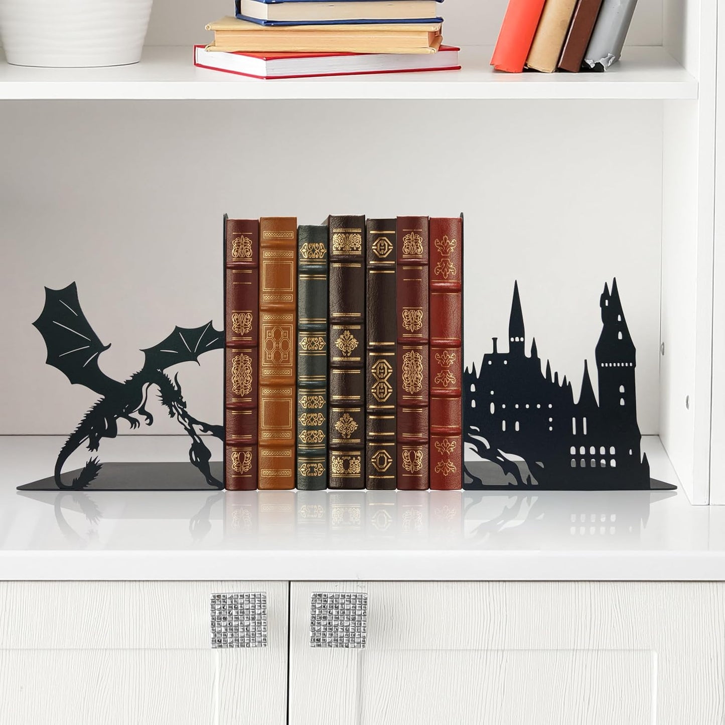 Unique Metal Castle Dragon Bookends
