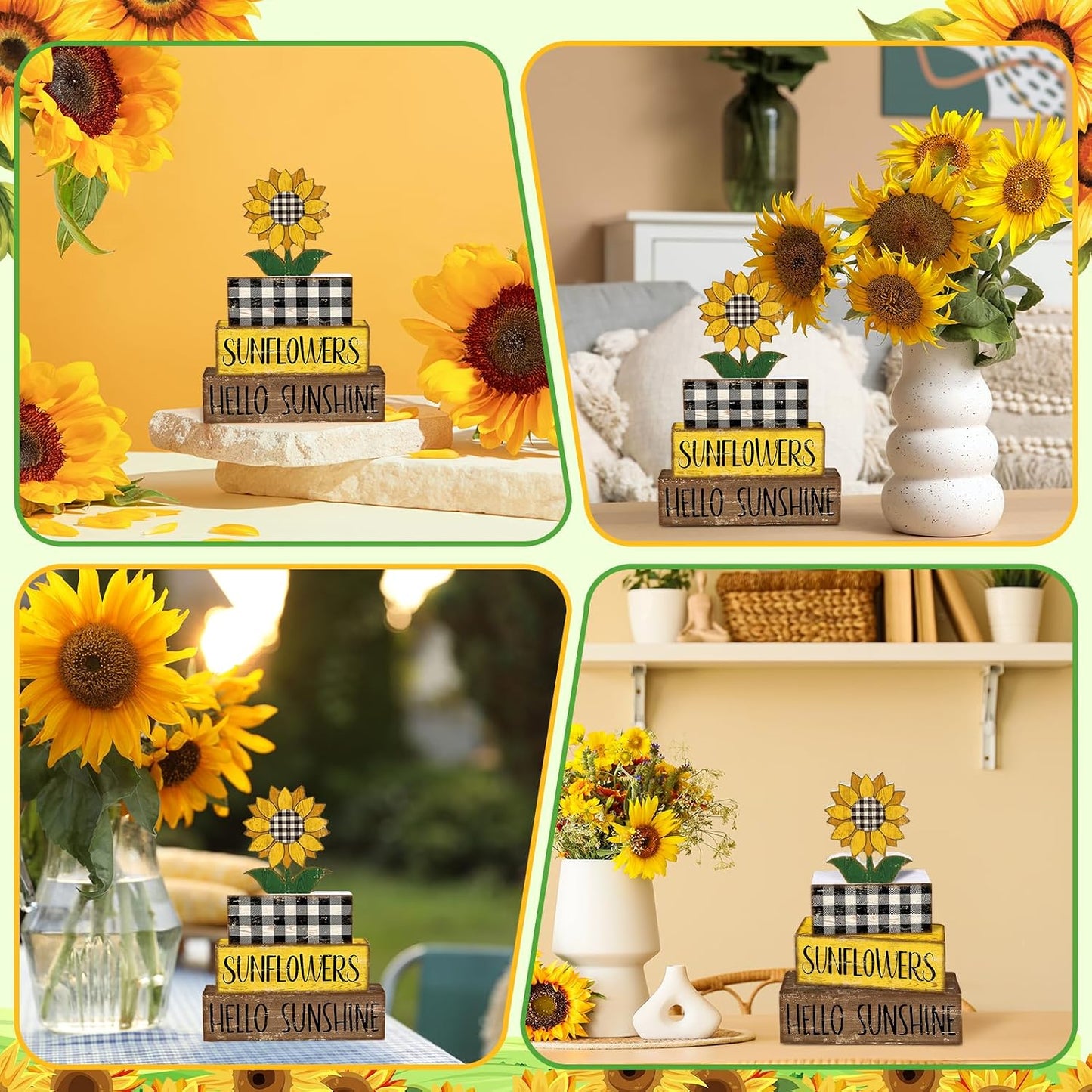 Summer Decor Wooden Tiered Tray Sign / Sunflower / Set of 4