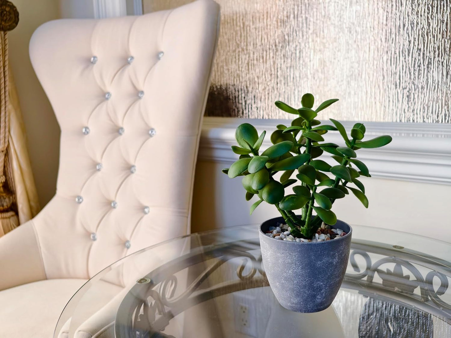 365 Blooming Decor 12" Artificial Jade Plant in Minimalist Gray Pot / Green