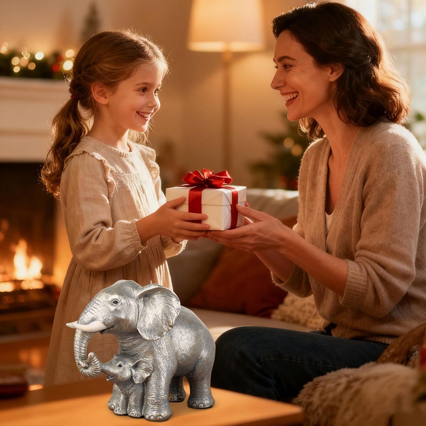 Elephant Decor Figurine Elephants Statue Decor / Silver