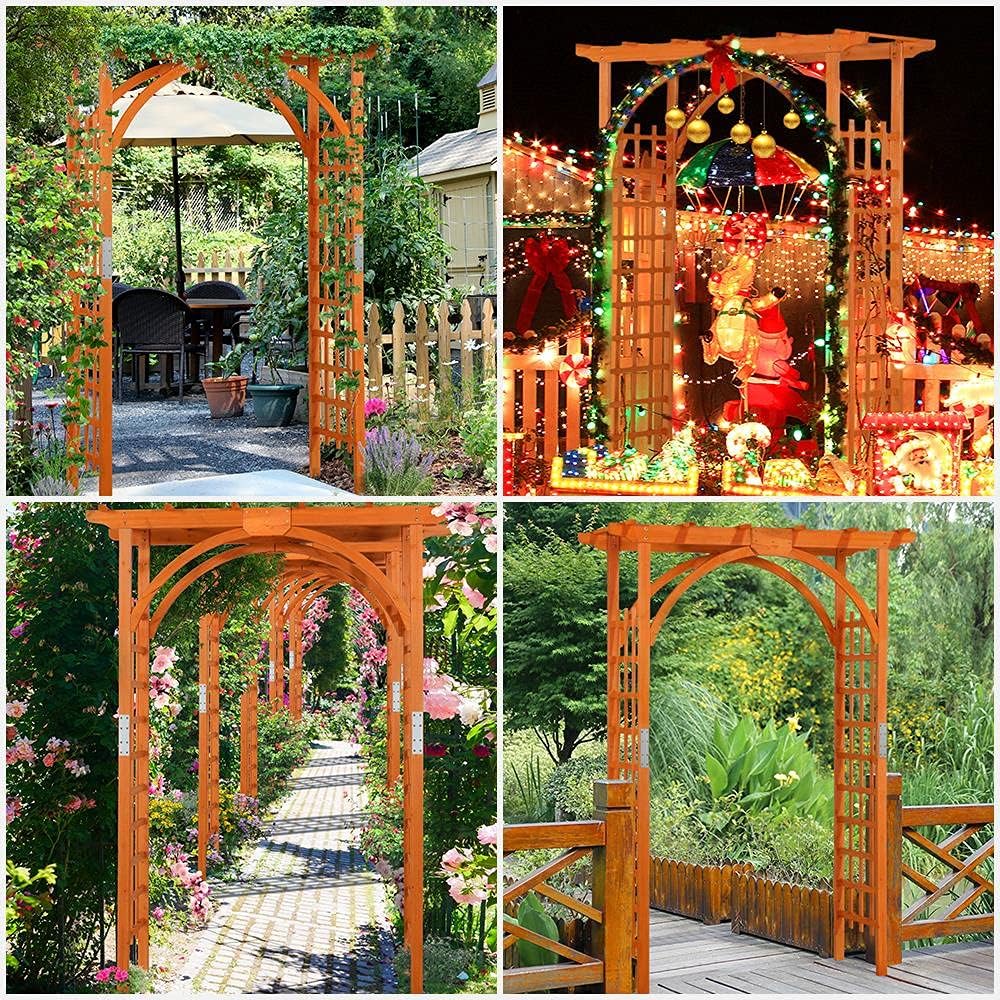 Yaheetech 7FT Wooden Arch Arbor, Wood Trellis for Climbing Plants Outdoor | Garden Arbor Backdrop Stand for Ceremony