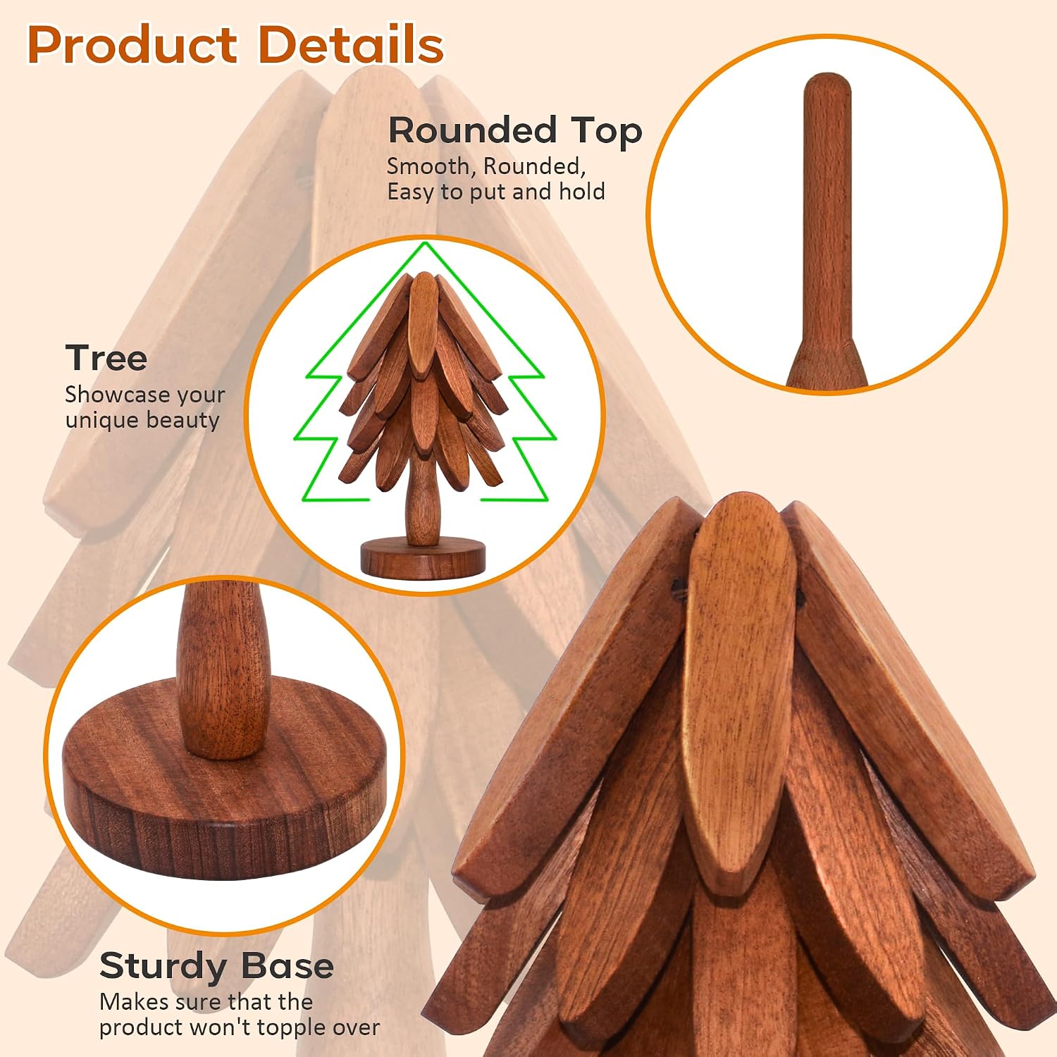Wooden Trivets for Hot Dishes / Dark / Set of 5