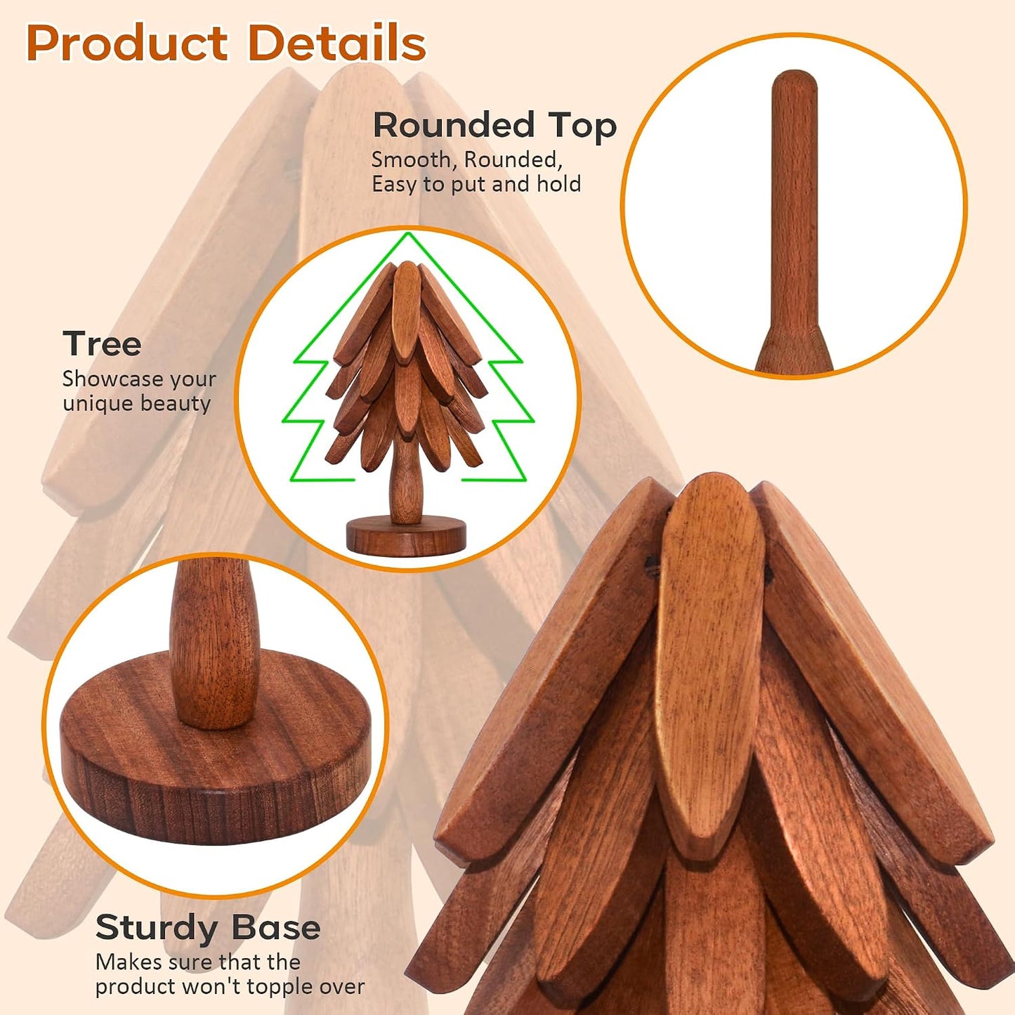 Wooden Trivets for Hot Dishes, Wooden Tree Trivet Set of 4 for Easy Storage - Suited for Hots, Pans/Bowl, Teapot, Hot