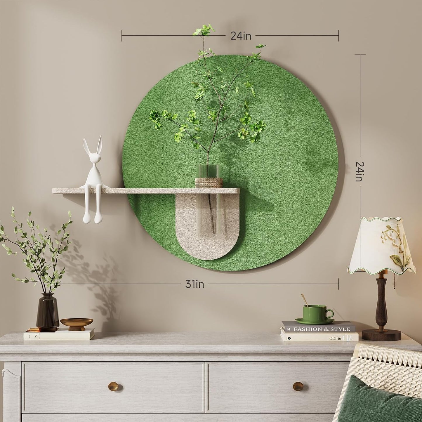3D Sage Green Round Wall Art Decor / 24"L x 24"W / Green-a