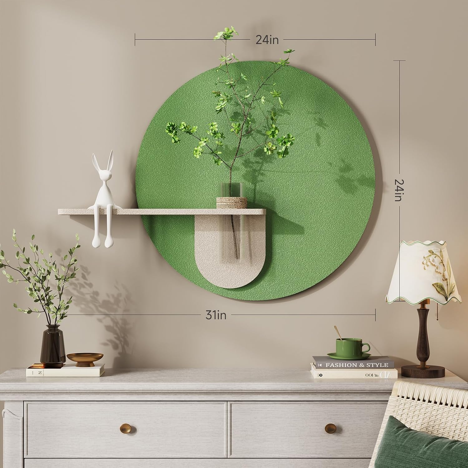3D Sage Green Round Wall Art Decor / 24"L x 24"W / Green-a