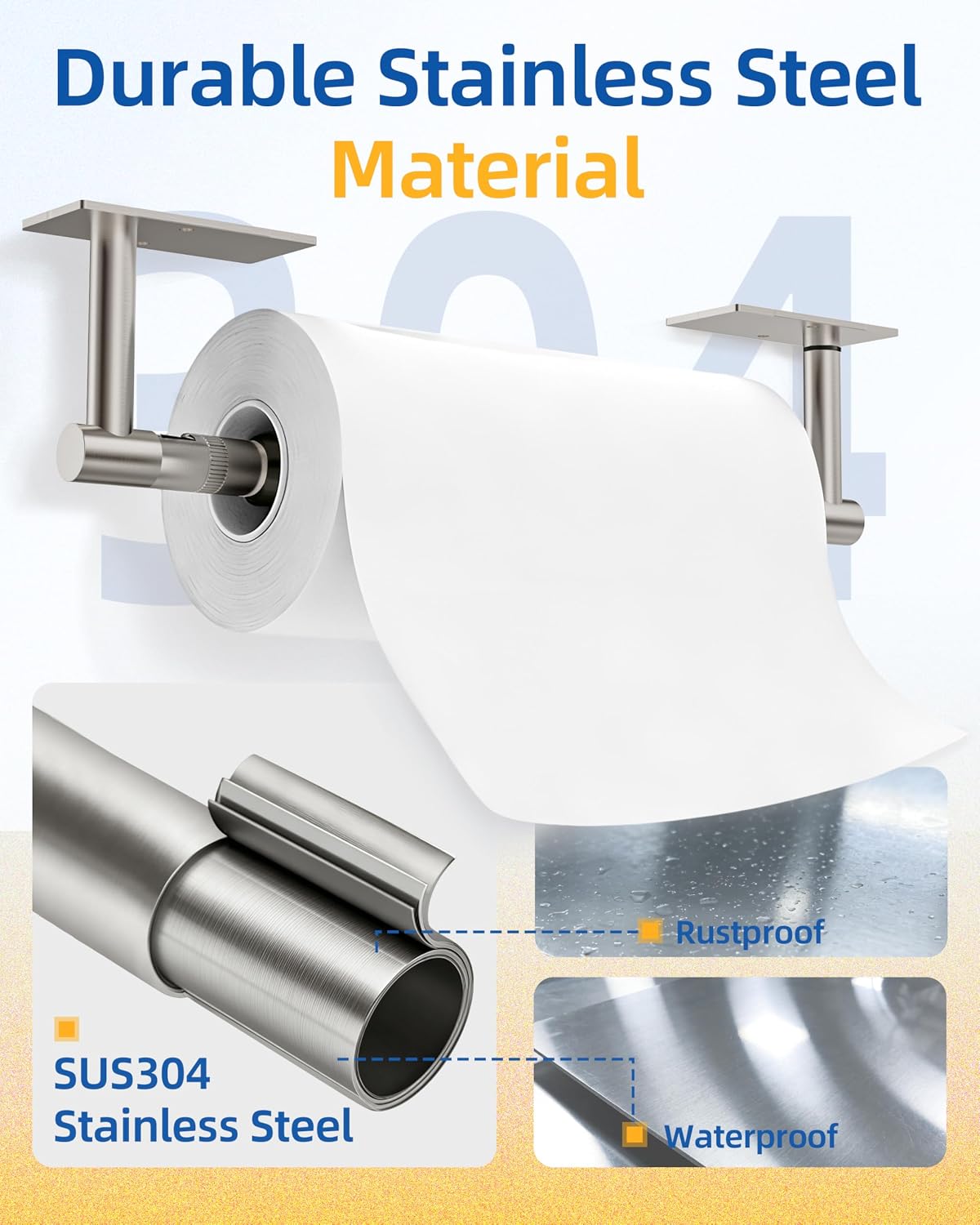 RUACQ Paper Towel Holder Under Cabinet, One Hand Tearing, Silver | Damping Effect, Drill Wall Mount & Adhesive,Square