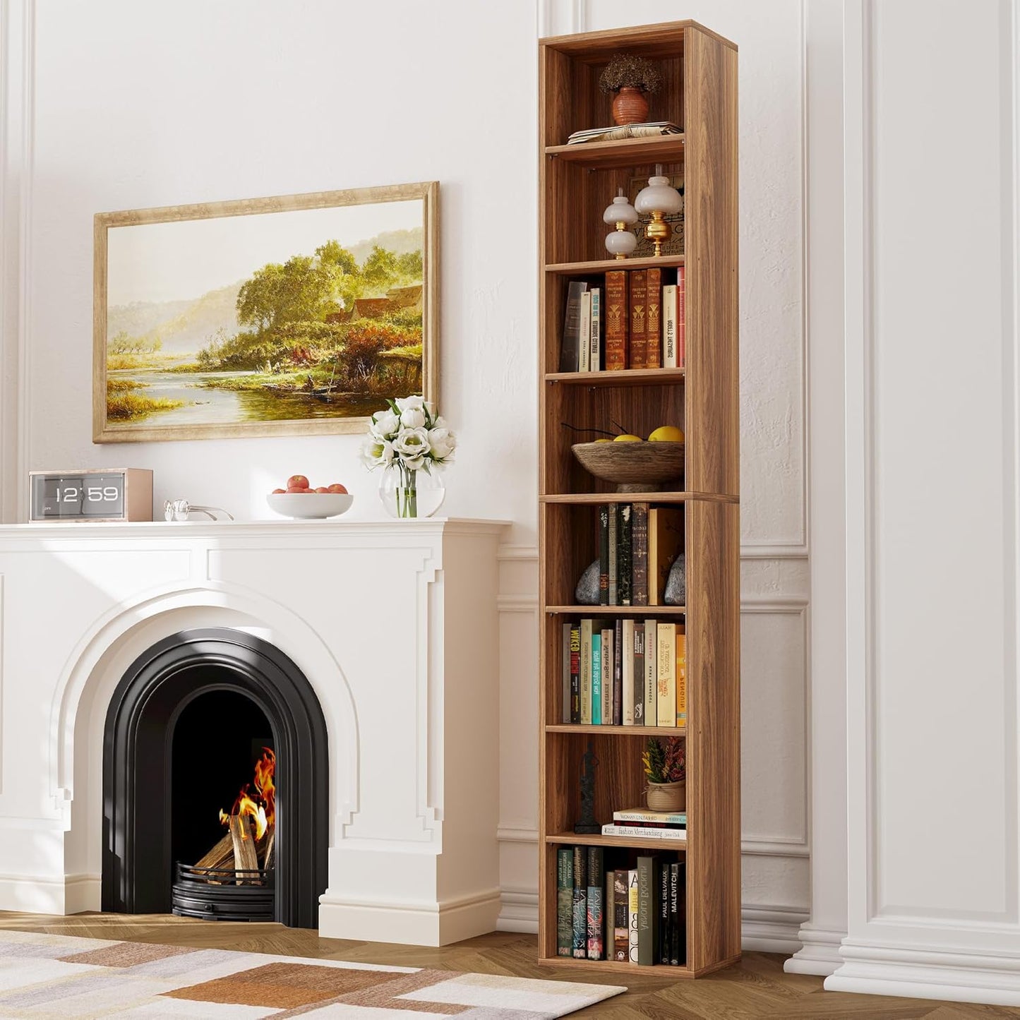 Floor Standing Display Storage Shelves in Tall / Oak Brown / 71 Inch
