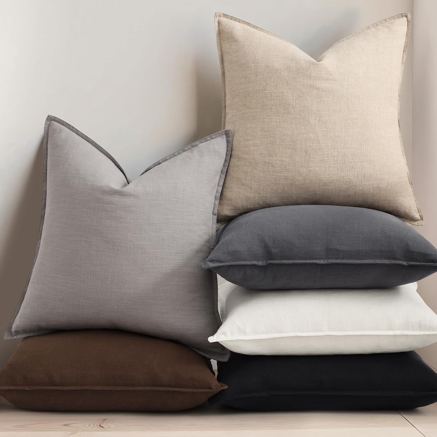 Fall Decorative Linen Throw Pillow Covers Chocolate Pillow Covers / Brown / 18 x 18 / Set of 2