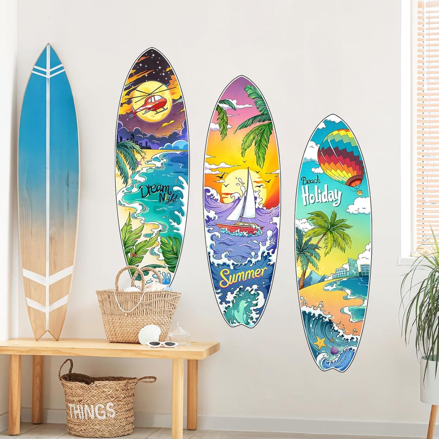 Surfboard Wall Decals Summer Beach Holiday Wall Stickers Removable Vinyl Wall Art / Set of 3