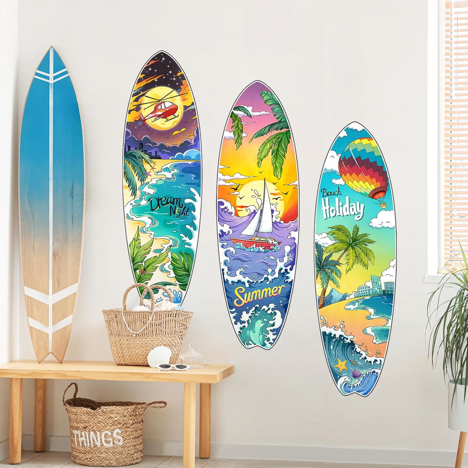 Surfboard Wall Decals Summer Beach Holiday Wall Stickers Removable Vinyl Wall Art / Set of 3