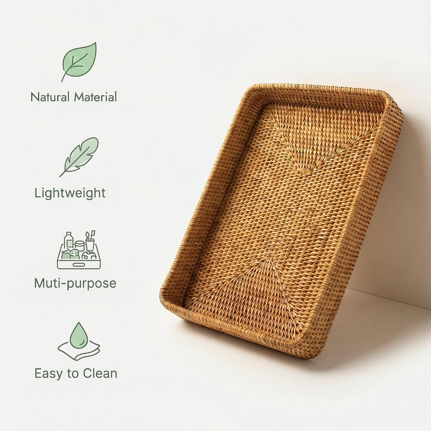 Large Wicker Storage Tray / 14.6 x 9.1 / Natural M