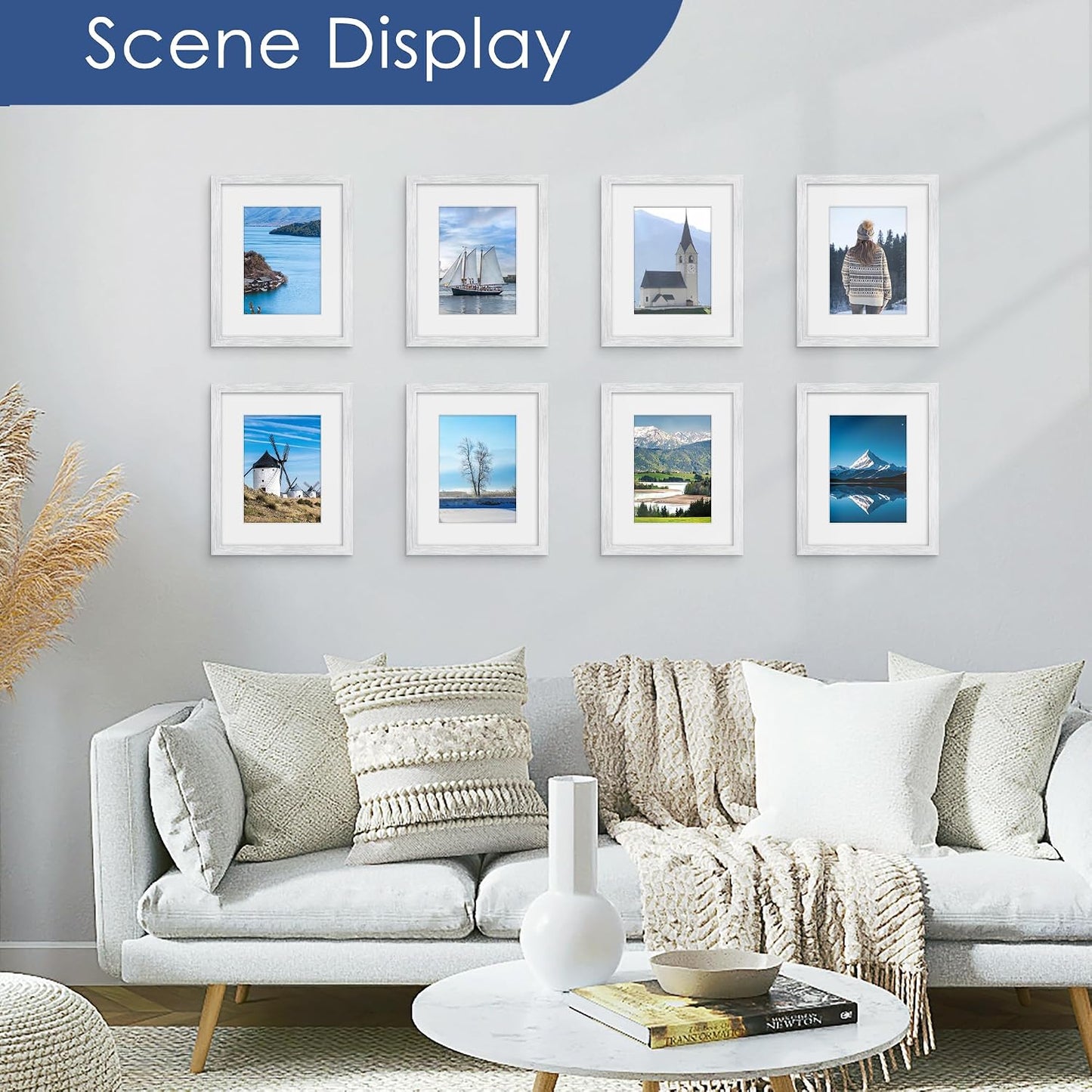 8x10 Picture Frame Set of 6, Wall or Tabletop Display, Silver | Display Pictures 5x7 with Mat or 8x10 Without Mat