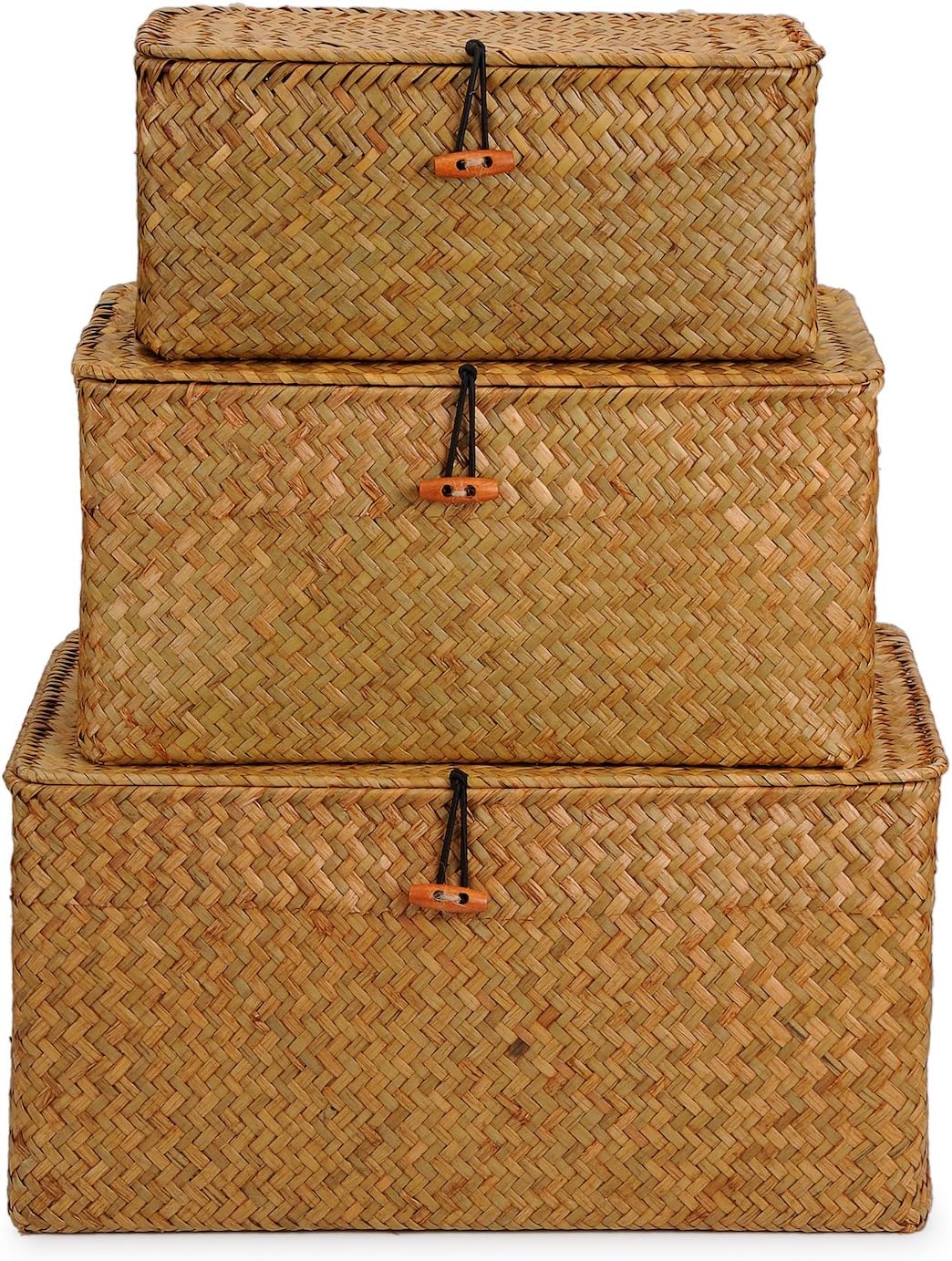 Seagrass Basket / Woven Wicker Storage Bins / Natural / Set of 3