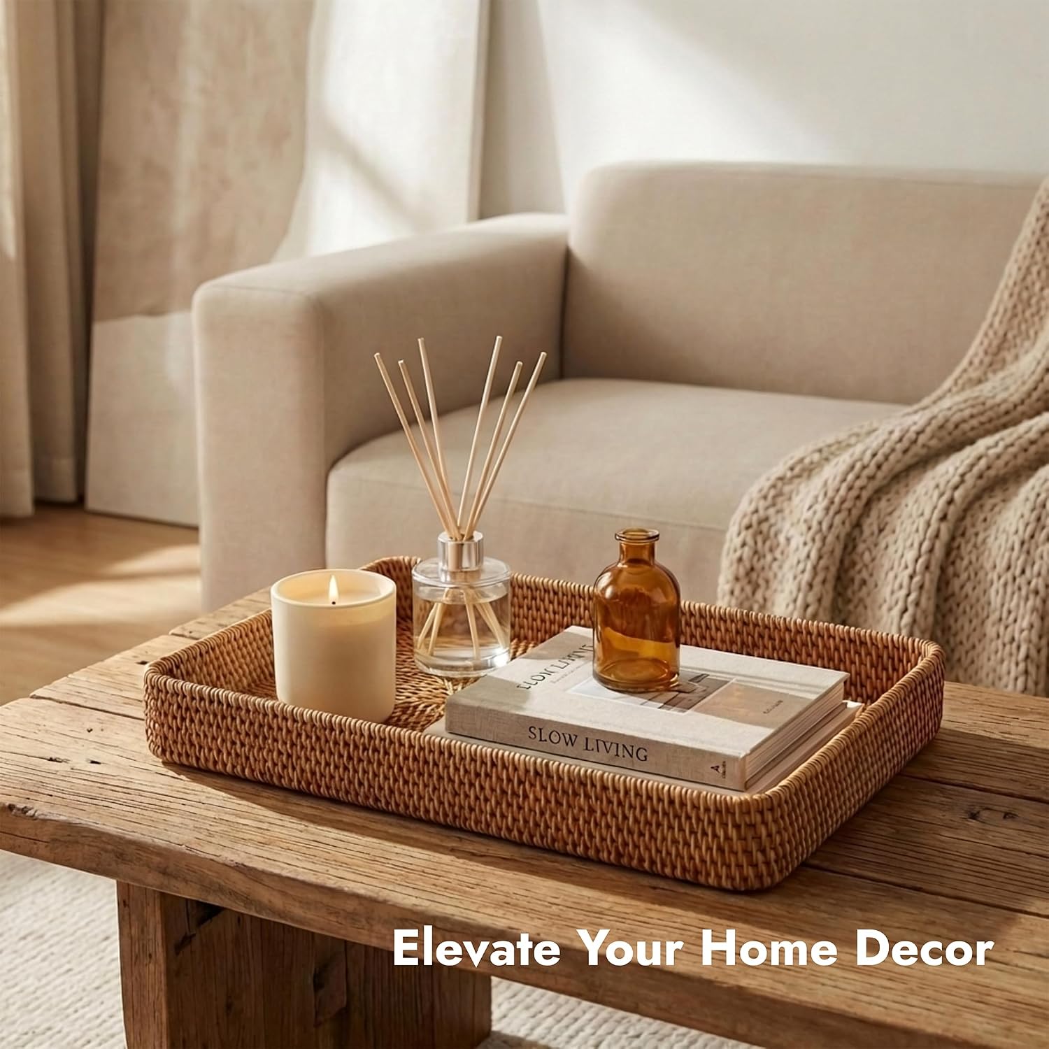 Large Wicker Storage Tray / 14.6 x 9.1 / Natural M