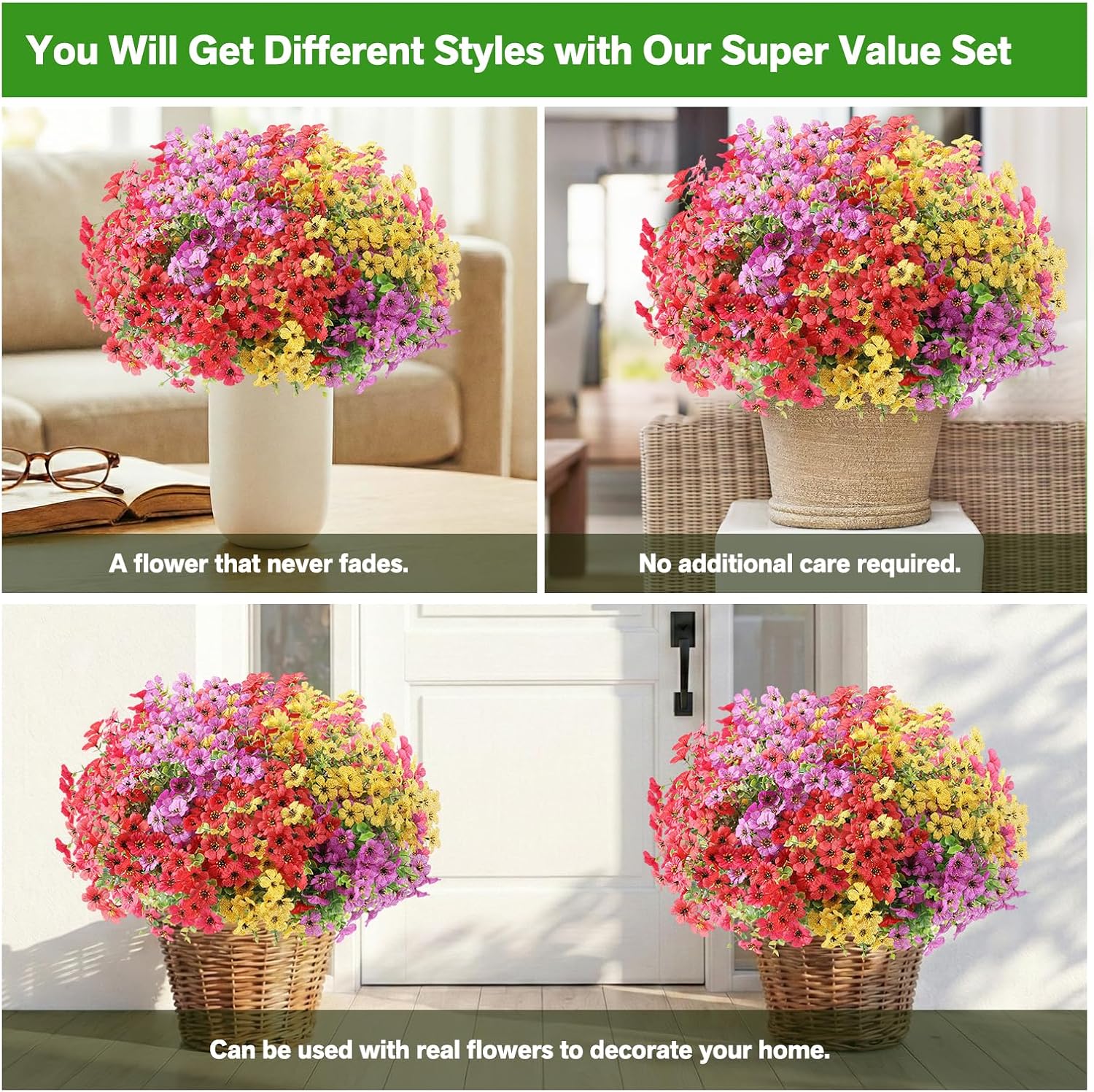 13 Bundles Silk Realistic UV Resistant Faux Flowers / Mixed2 / Artificial Flowers / Set of 13