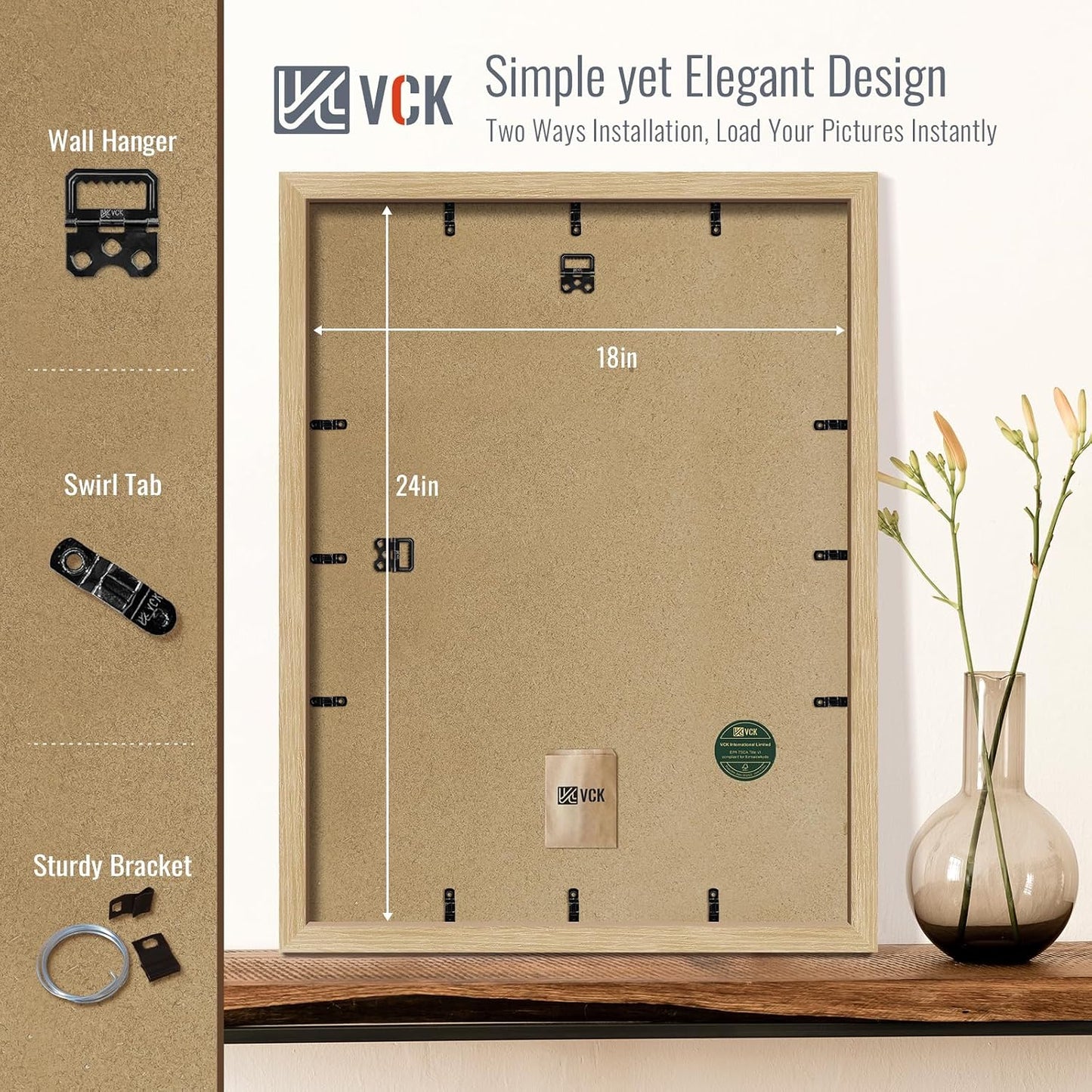 VCK 18x24 Poster Frame 5 Pack - Natural Oak, High-End Wood Picture Frames with Polished Plexiglass, Display 16x20 Photo