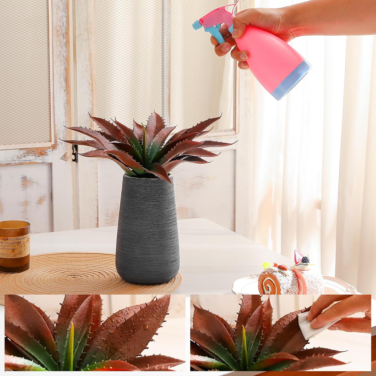 Large Artificial Succulents Aloe Plants Real Touch Fake Flowers Unpotted / Red