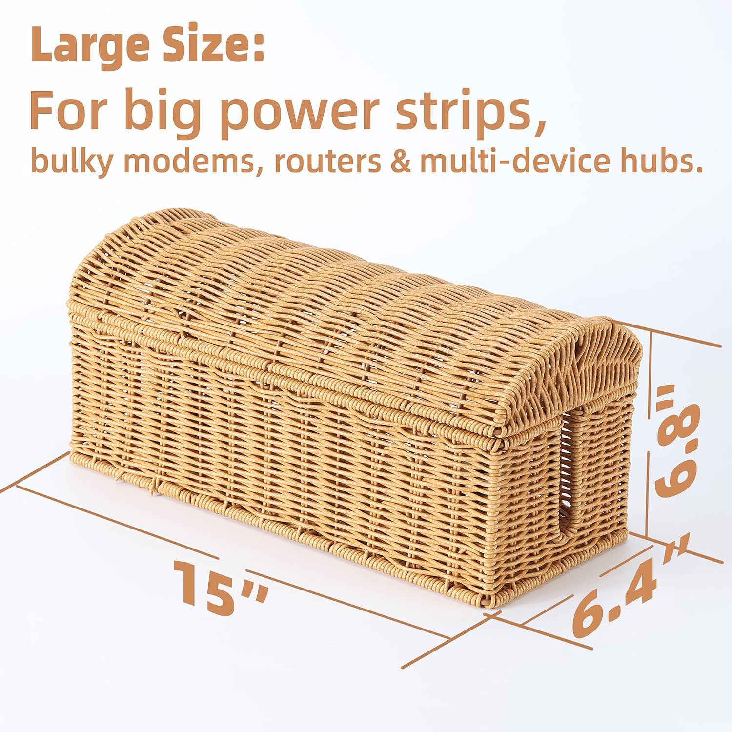 Rattan Cable Management Box / Natural / Domed Box / Large