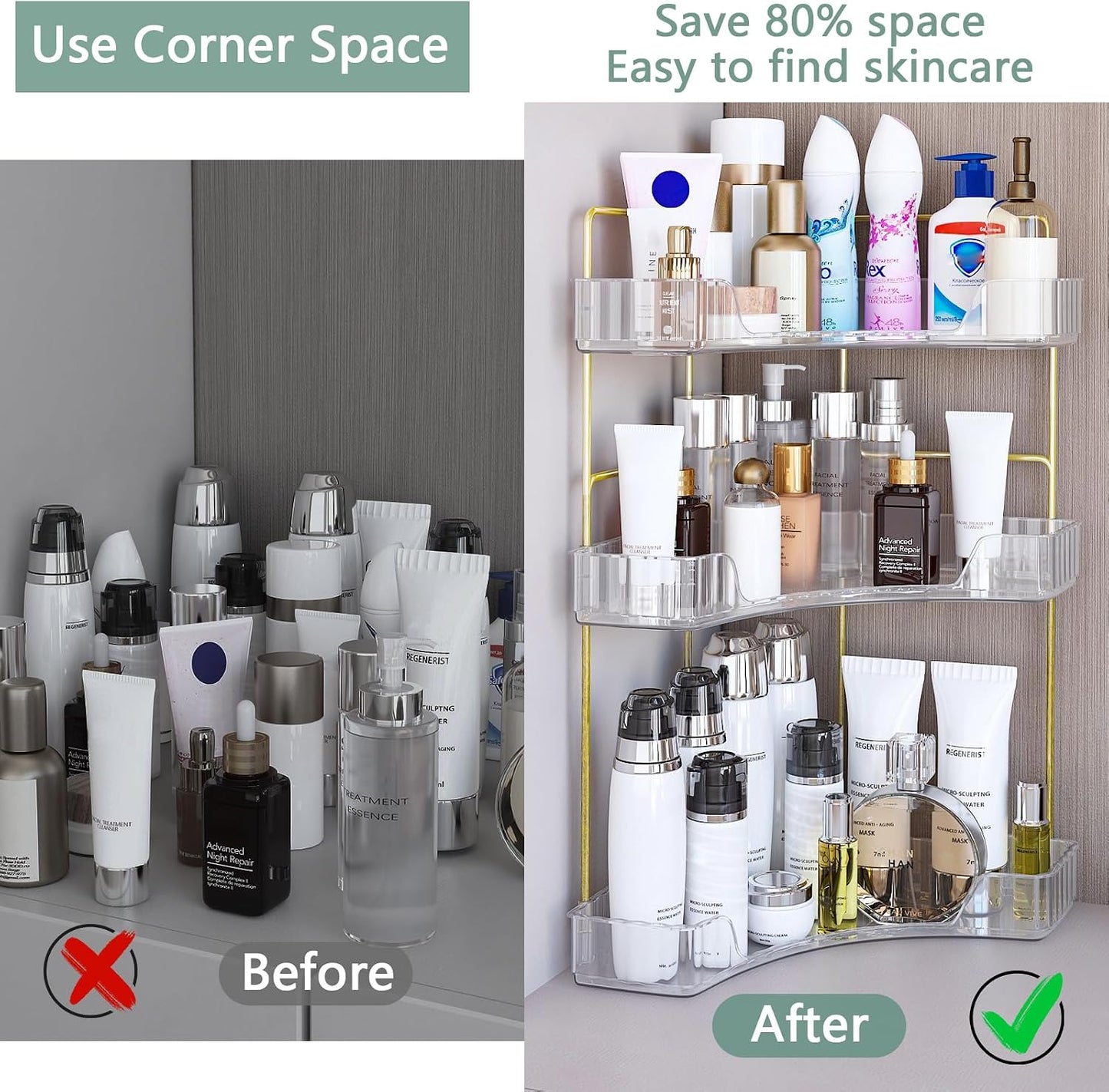 Webetop Corner Bathroom Organizer, 3 Tier Storage for Countertop | Multi Level Storage, Compact Design, Beauty