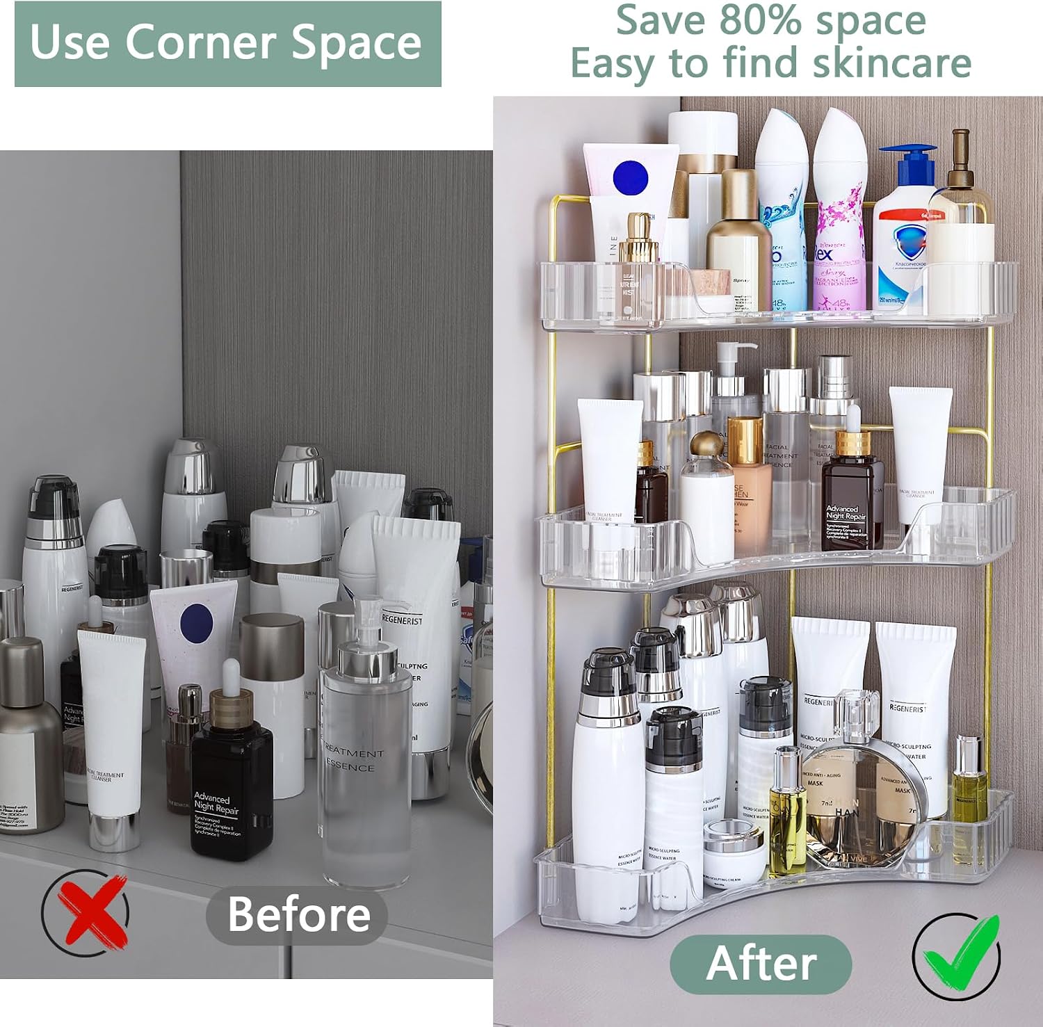 Webetop Corner Bathroom Organizer, 3 Tier Storage for Countertop | Multi Level Storage, Compact Design, Beauty