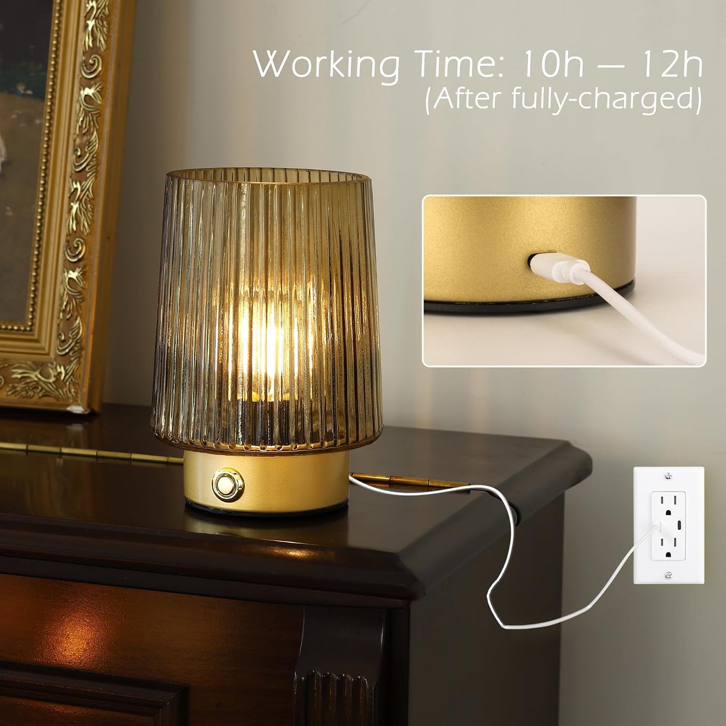ULAROOM Cordless Lamp Rechargeable Battery Operated lamp, Glass Small Table lamp - Portable Dimmable Brightness Touch