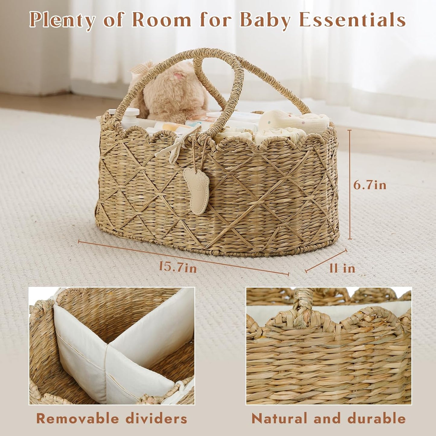 Seagrass Nursery Baby Basket for Baby Essentials / Diamond