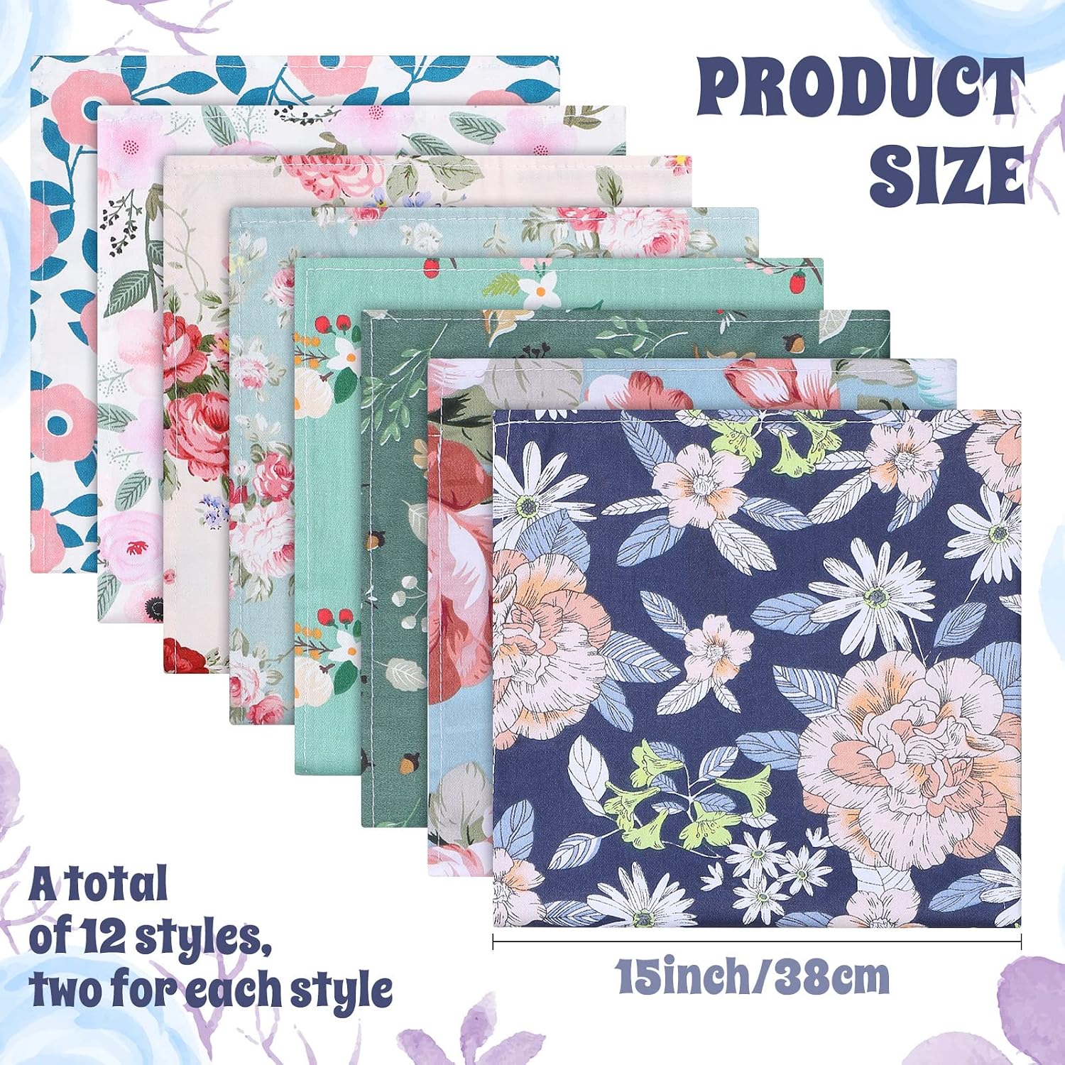 Tatuo Spring Flower Cotton Cloth Napkins Set of 24, 15 x 15 Inch Floral Dinner Napkins Soft Absorbent Washable for