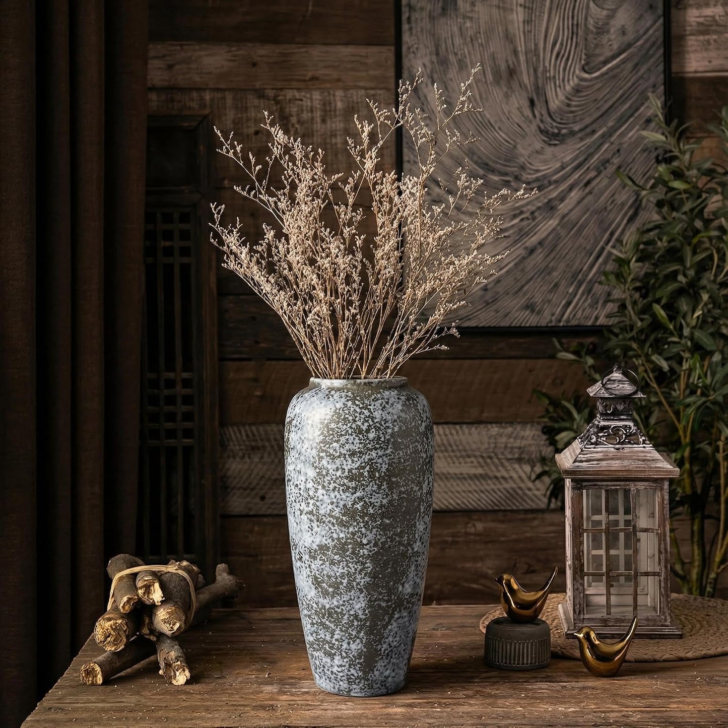 Rustic 12.5" Ceramic Vase / Speckled - 12.5" Tall