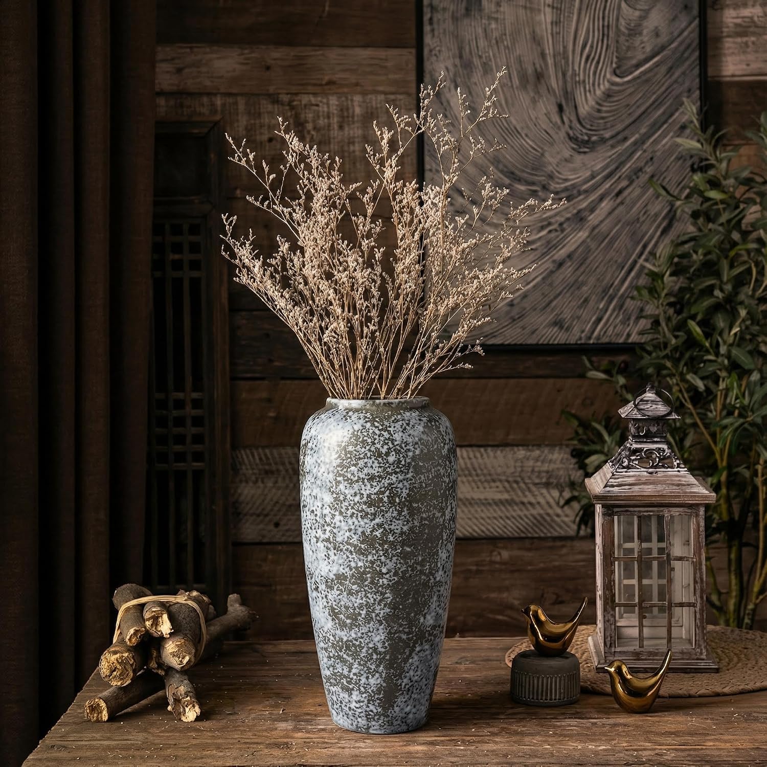 Rustic 12.5" Ceramic Vase / Speckled - 12.5" Tall