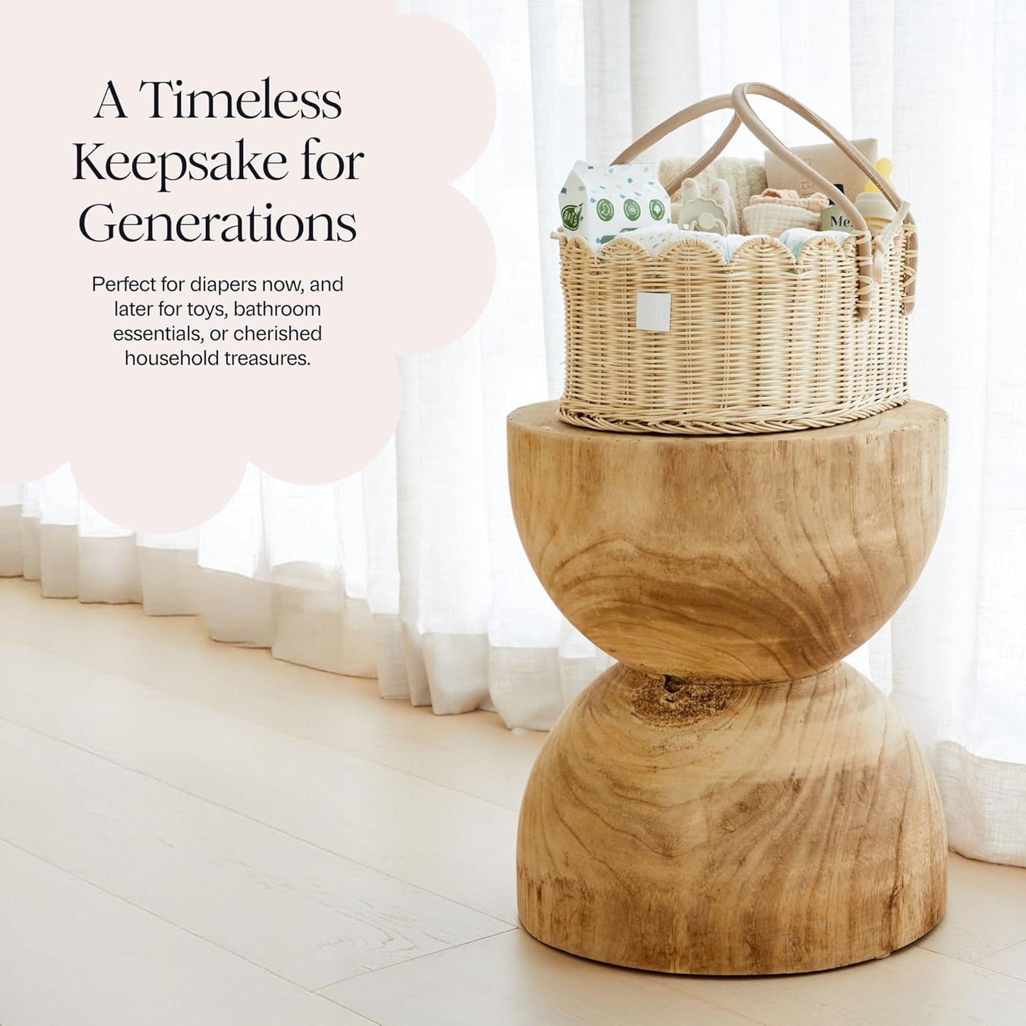 Handmade & Award-Winning Scalloped Rattan Basket / Natural