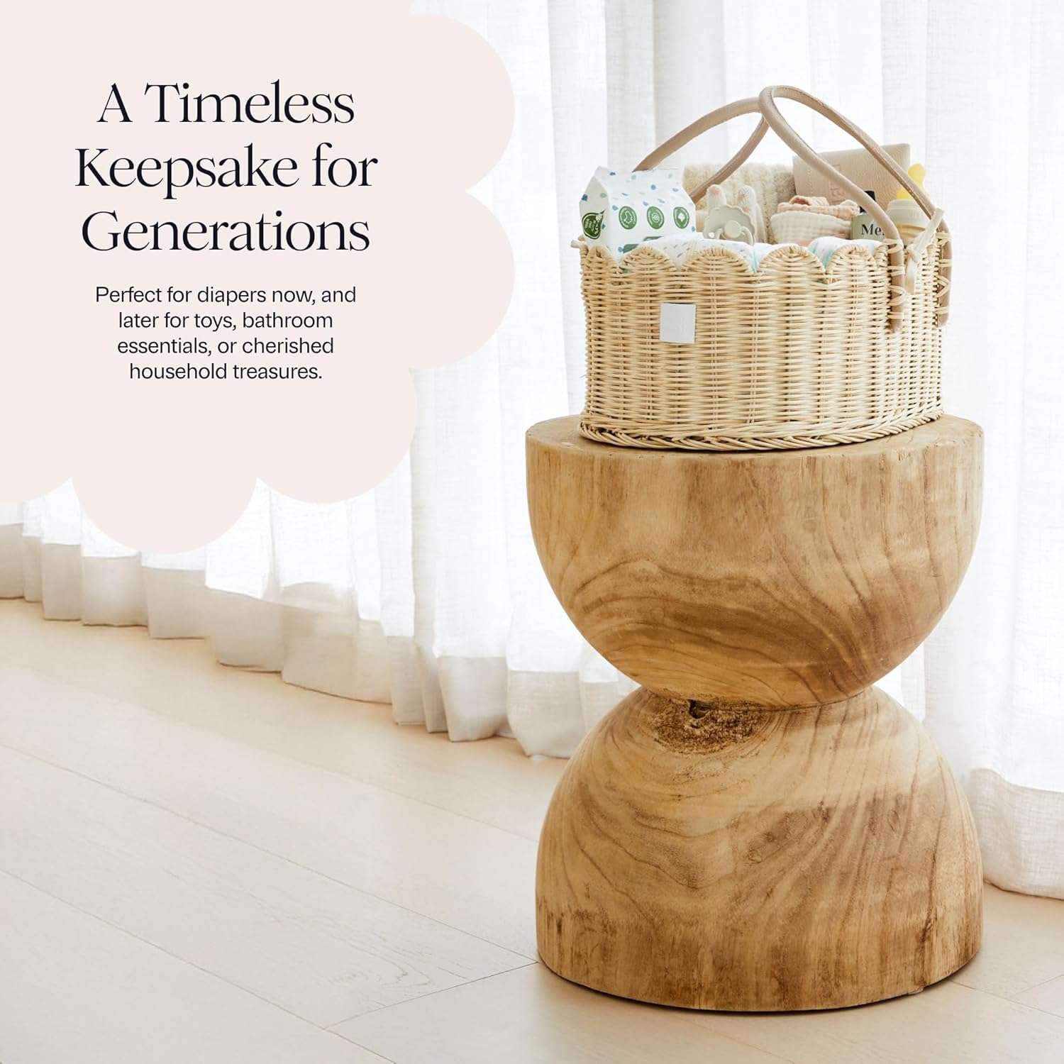 Handmade & Award-Winning Scalloped Rattan Basket / Natural