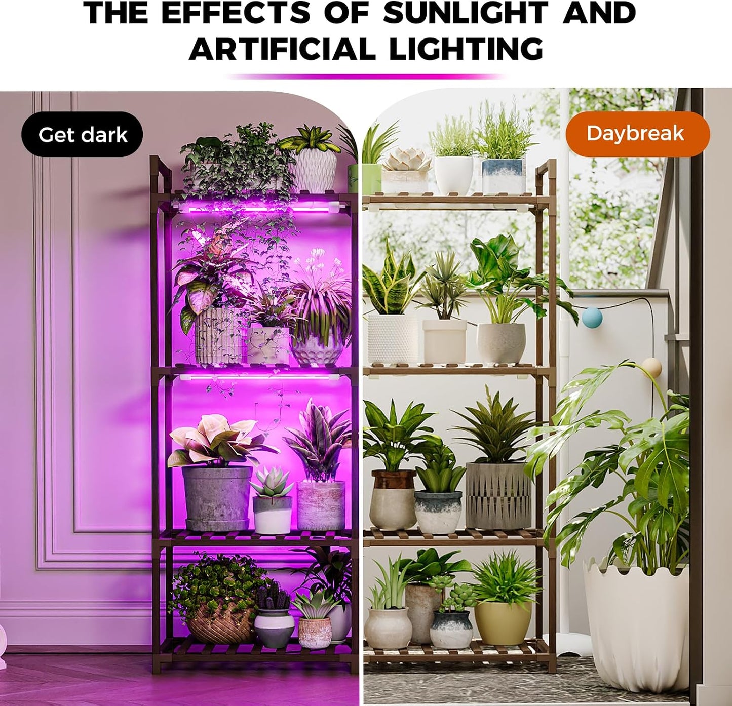 Bamworld Plant Stand with Grow Lights for Indoor Plants Wood Plant Shelf 4 Tier Large Flower Stand for Mutiple Plant