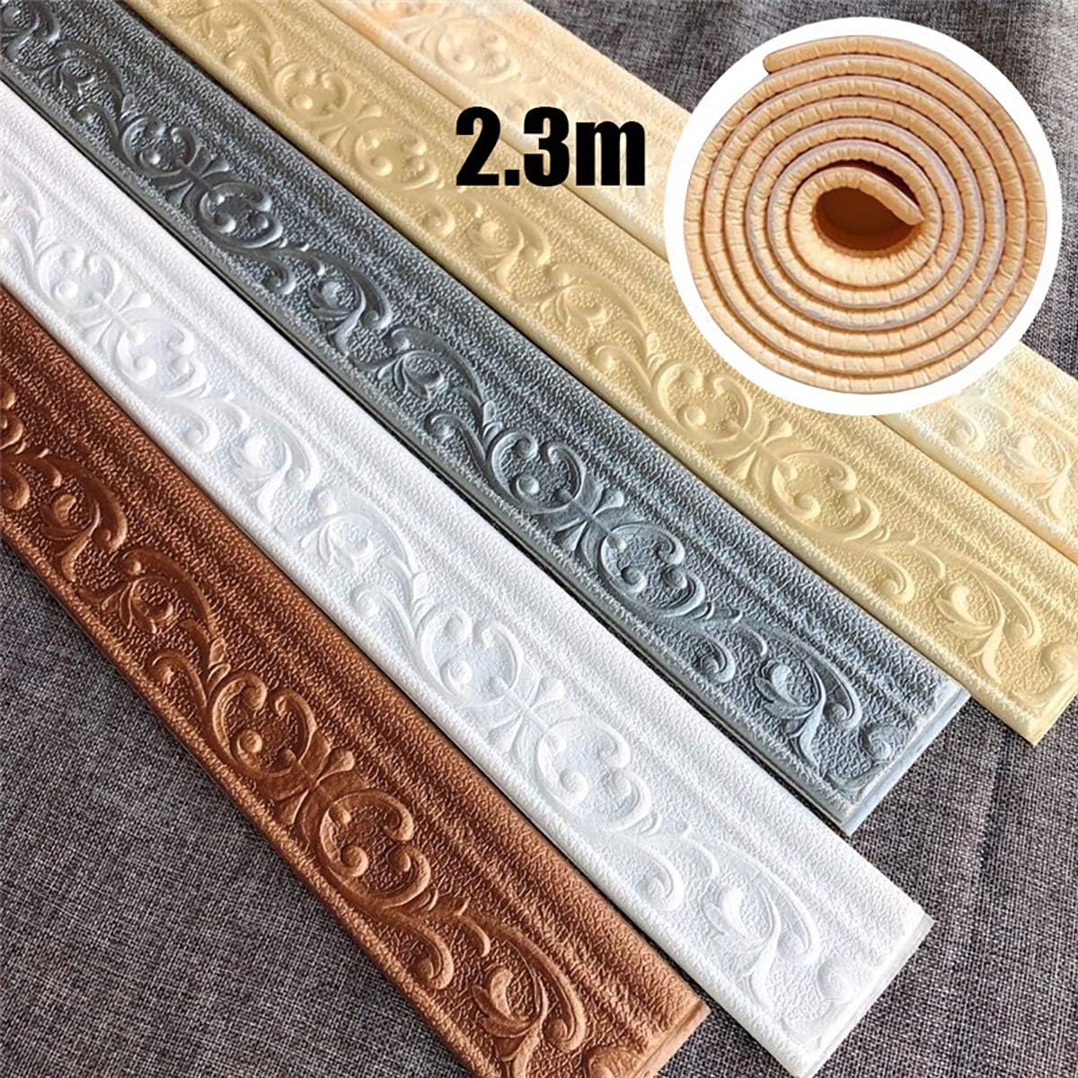in 3D Floral Molding Peel and Stick Wall Border / Gray / 3 x 90