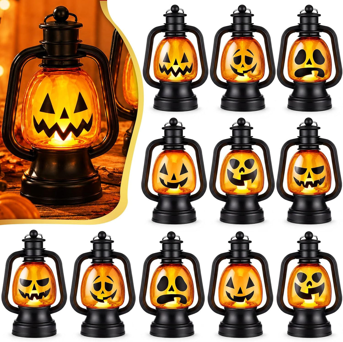 ROCEEI 12 Pcs Halloween Mini Pumpkin Lantern 6" Jack O Lantern