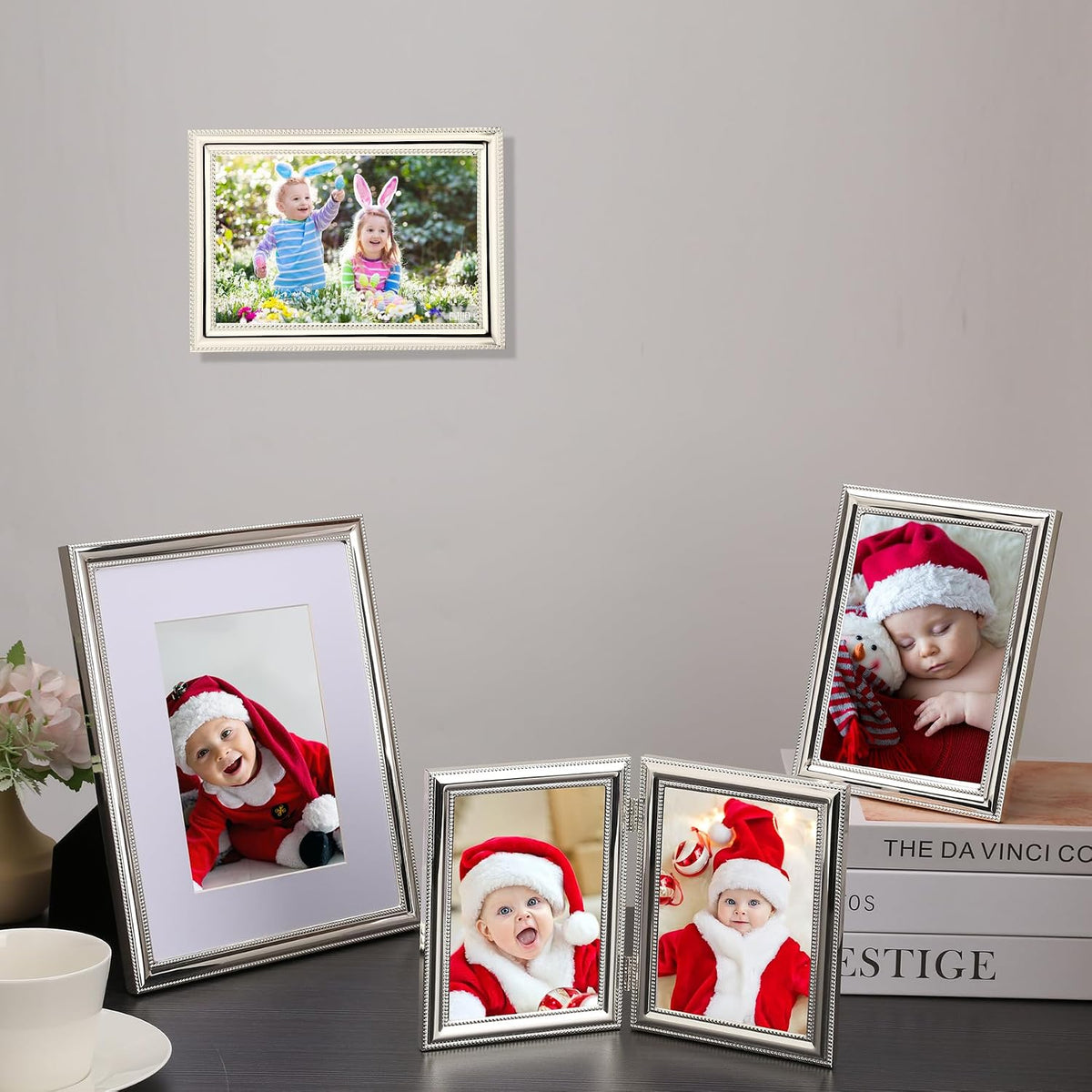 YiPinYin Classy Silver Plated 10x12'' Metal Beaded Picture Frames 2pack,with Acid Free Mat for 8x10'',Features Real