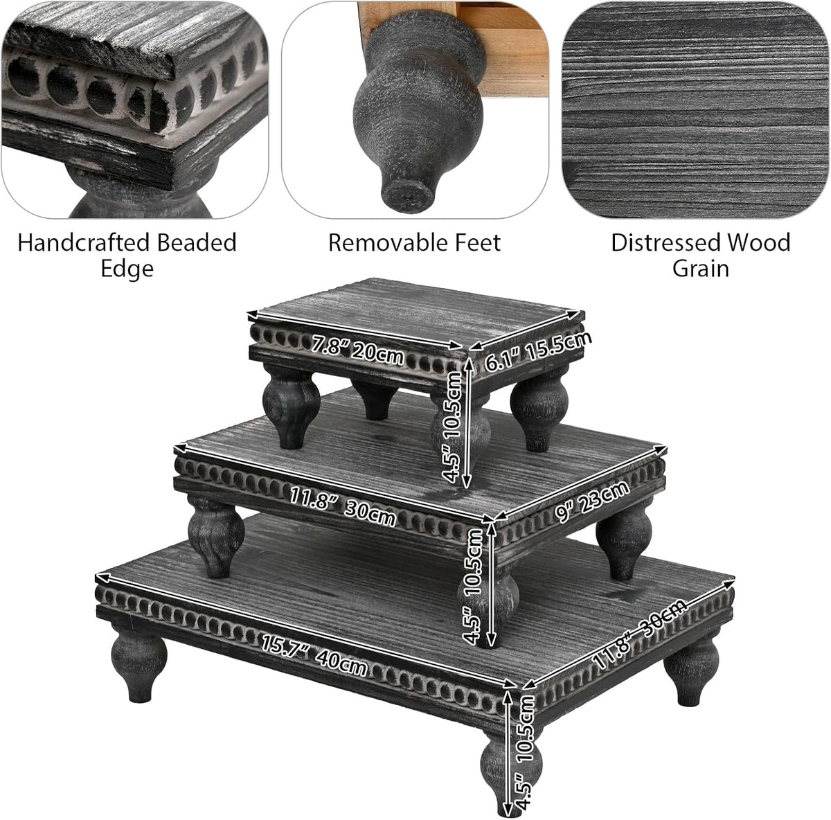Swallowliving 3 Pcs Set Farmhouse Wood Risers for Display Decorative, Rustic Shabby Chic Tiered Tray for Kitchen