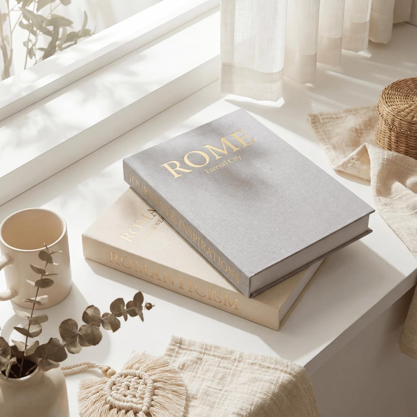 Linen Faux Books Boxes / Set of 2